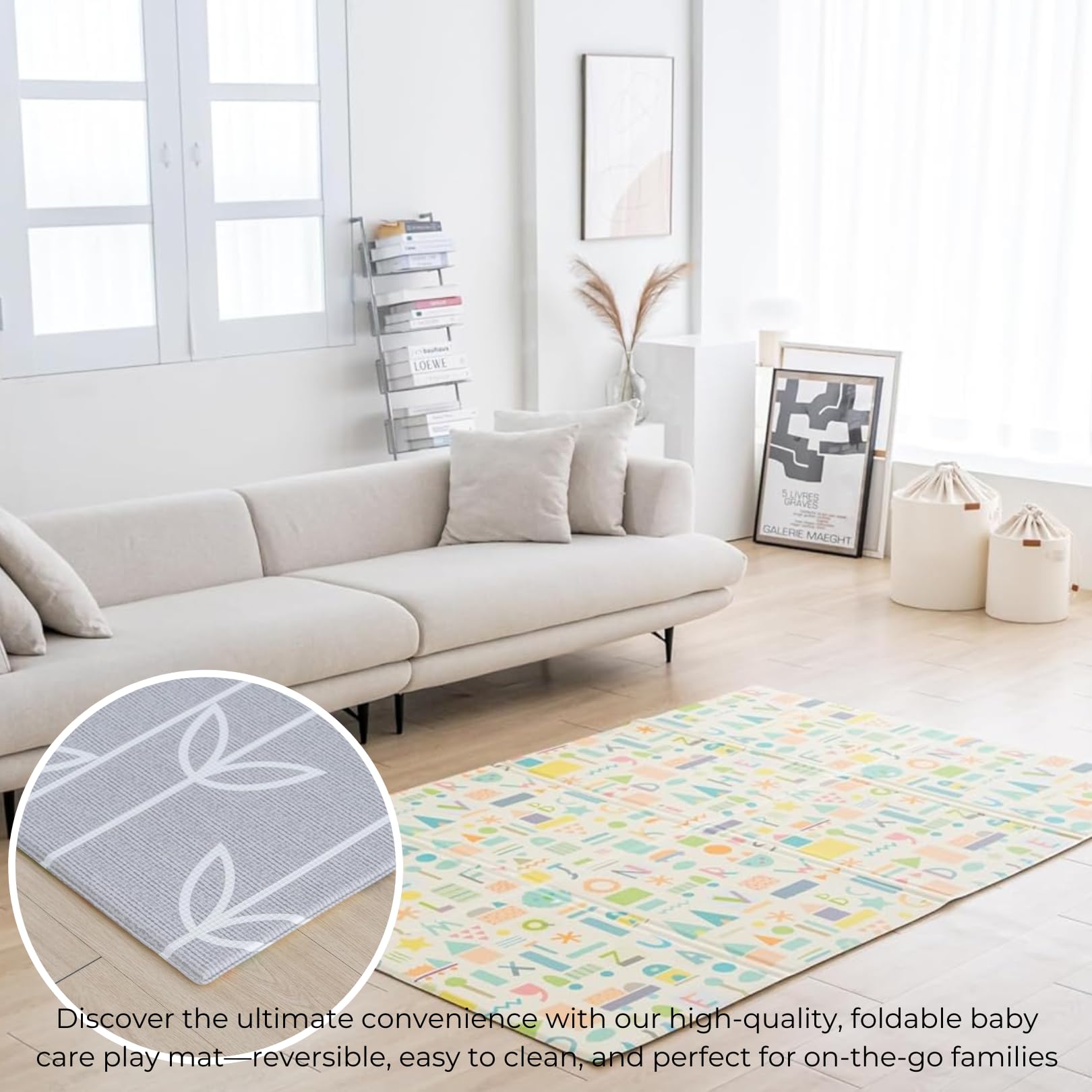 Premium Baby Care Foldable Play Mat - Soft Waterproof Gray Sea Petals Design, Large Size for Nursery, Playroom & Travel | Safe Non-Toxic Floor Cushion for Crawling, Tummy Time & Playtime