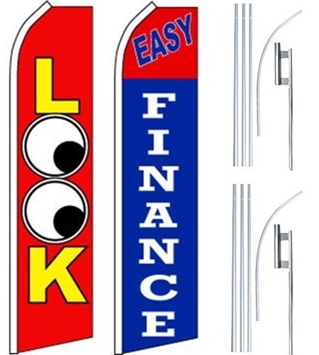 2 Pack Car Dealer Swooper Flutter Feather Flags with Poles - Eye-Catching Auto Dealership Advertising | Perfect for Grand Openings, Sales Events & Showroom Displays