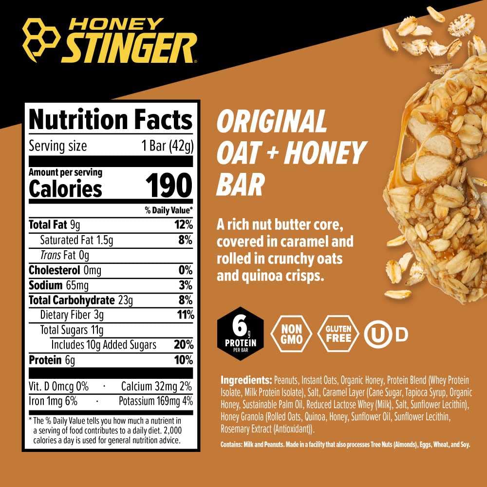 Honey Stinger Oat Honey Bar - 12 Pack | Energy Snack for Workout & Endurance | Gluten Free Protein Bar