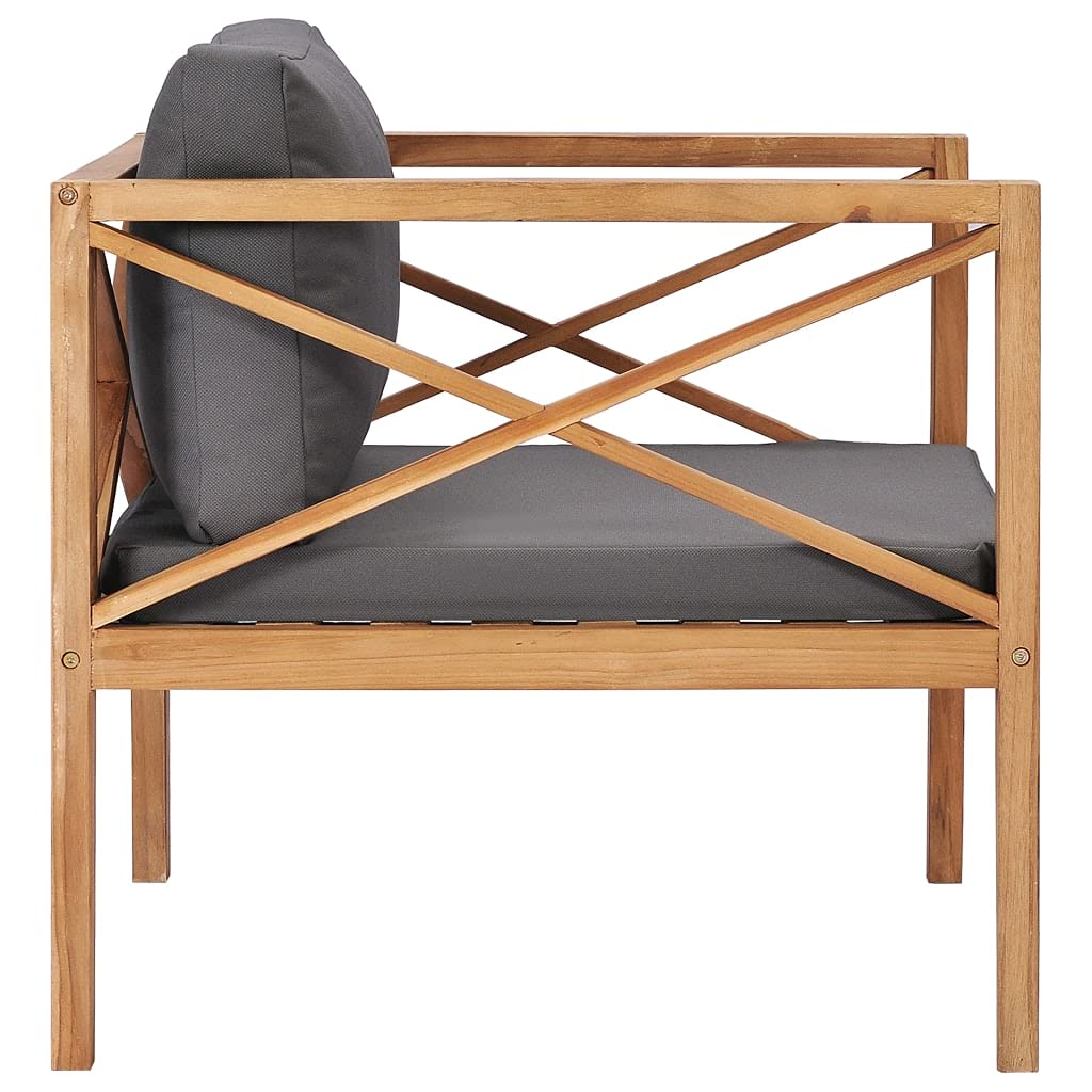 Premium Solid Teak Wood Patio Chair with Dark Gray Cushion - Weather-Resistant Scandinavian Style Outdoor Furniture - Perfect for Garden, Poolside & Backyard Relaxation