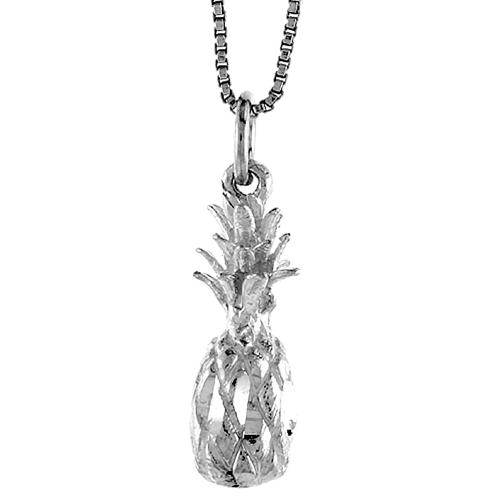 Sterling Silver Pineapple Pendant Necklace - 7/8 Inch Dainty Jewelry for Women - Perfect for Beach Vacation, Summer Outfits & Tropical Theme Parties