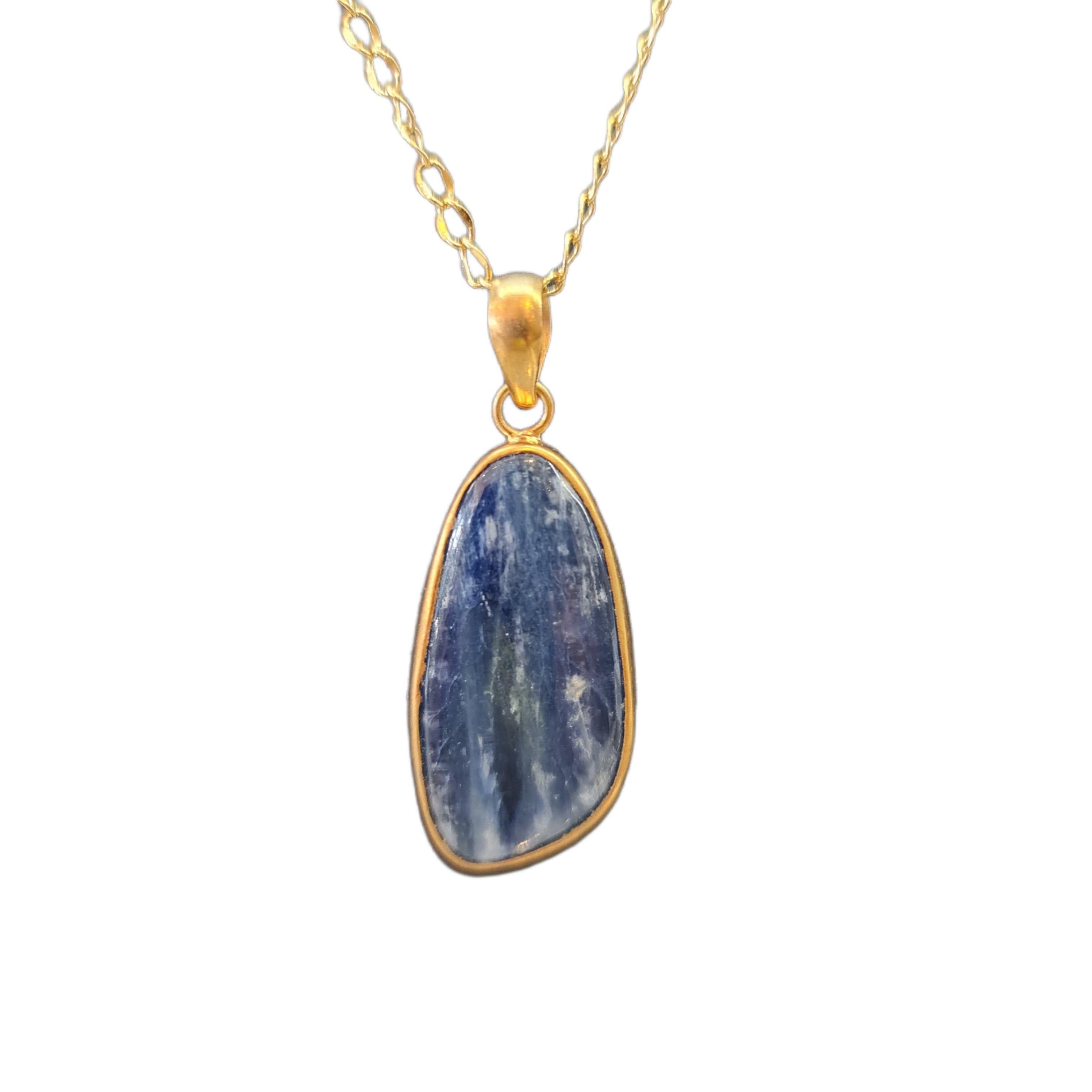 Blue Kyanite Pendant Necklace in Gold Brass - Healing Crystal Jewelry for Women, Spiritual Protection & Positive Energy - Perfect for Meditation, Yoga & Everyday Wear
