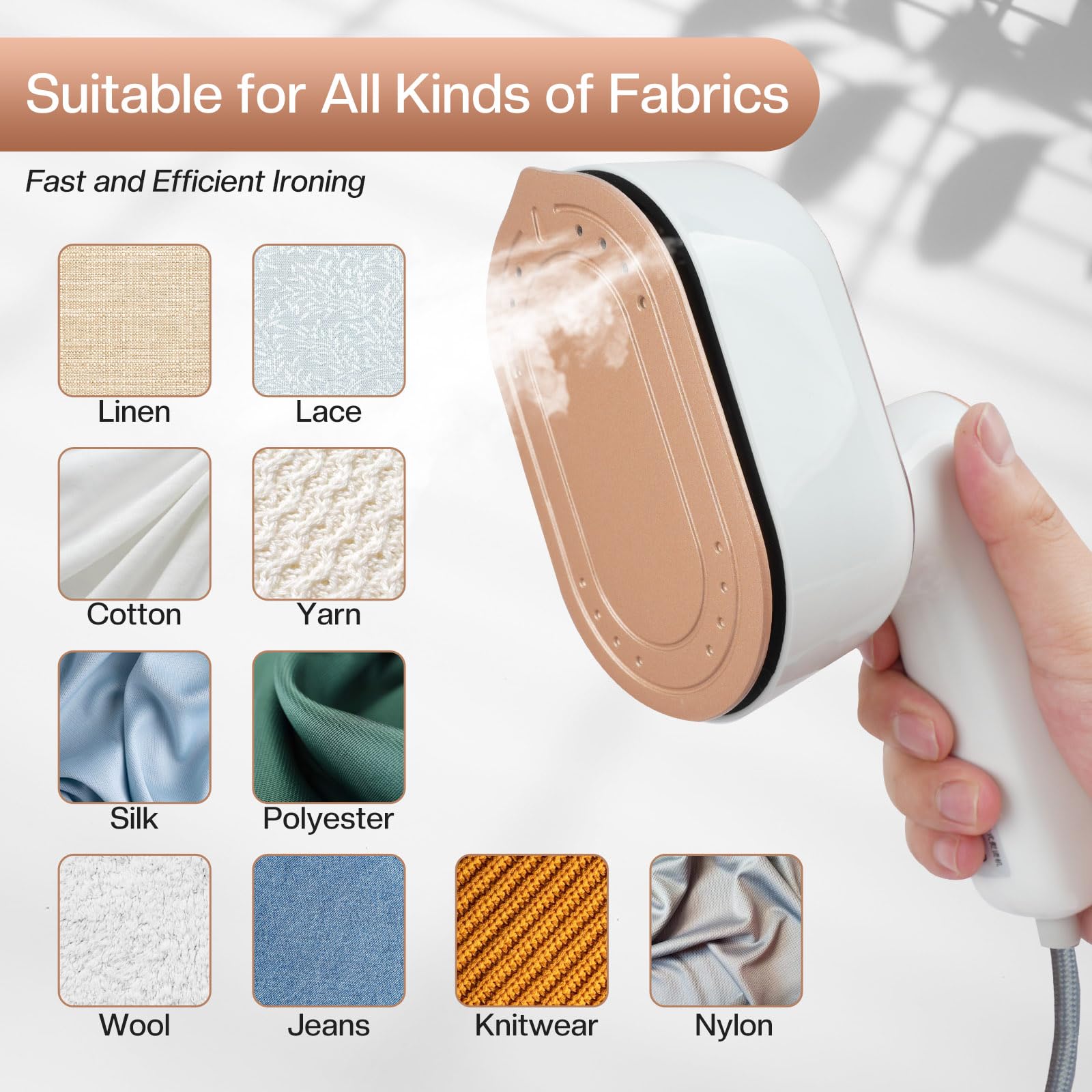 Mini Steam Iron & Travel Steamer - 970W Portable Handheld Garment Steamer for Dry & Wet Ironing, 180° Rotatable Design - Perfect for Home, Office & Travel (White) | Quick Wrinkle Remover for Shirts, Dresses & Suits
