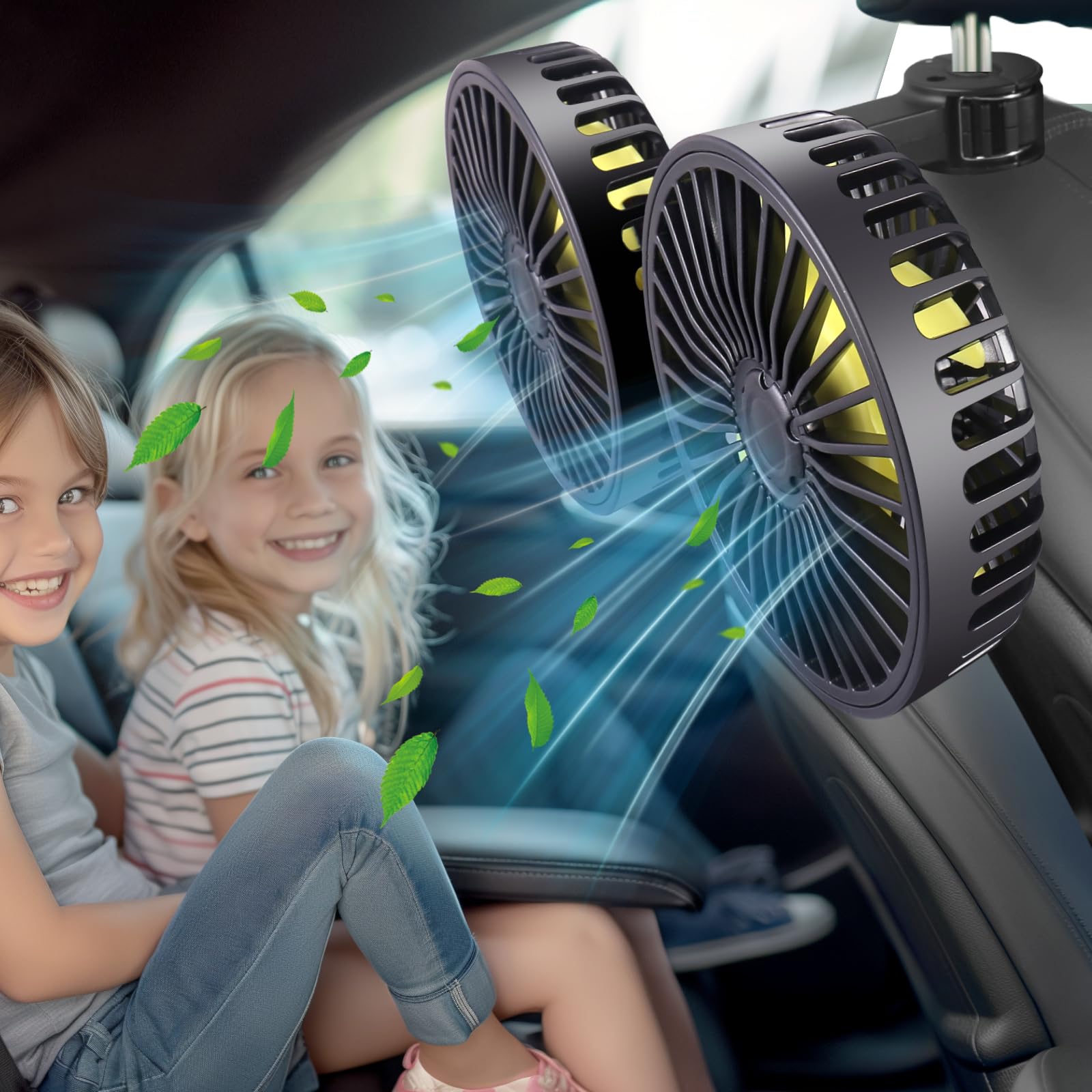 Dual Head USB Car Backseat Fan for Kids - Keep Cool on Road Trips
