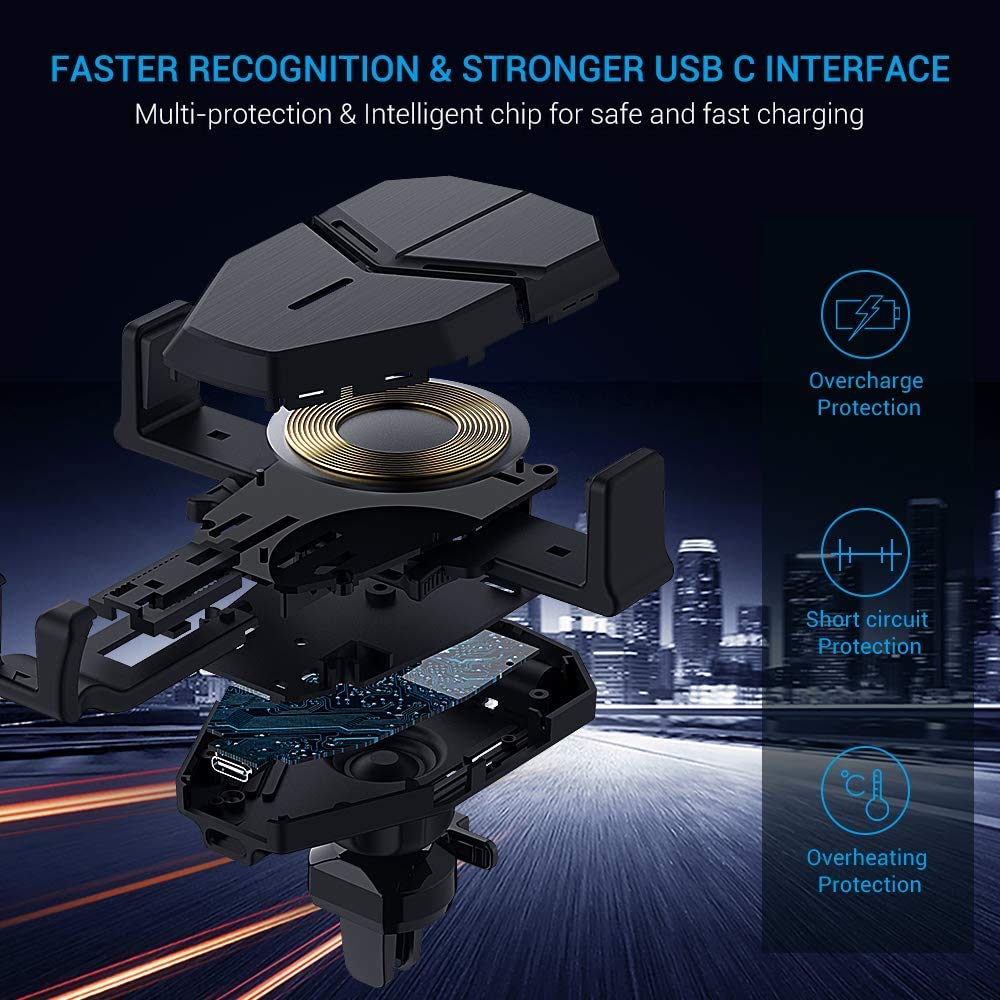 15W Fast Wireless Car Charger with 360° Rotation Phone Mount - Compatible with iPhone, Samsung S10/S10e/Note10 Plus & Qi Devices - Perfect for Road Trips & Commuting