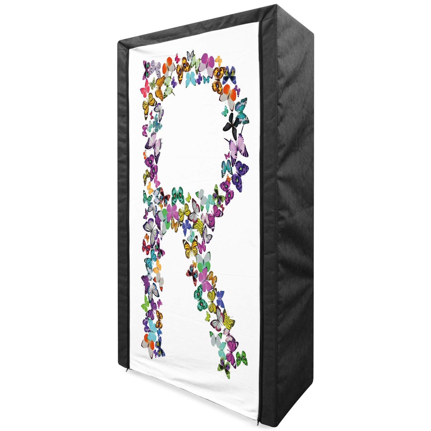 Ambesonne Letter R Fabric Wardrobe - Butterfly Design Clothing Organizer with Shelves, 33.5 Inch Portable Closet for Bedroom Storage (Multicolor) | Perfect for Small Spaces, Dorm Rooms & Apartment Organization