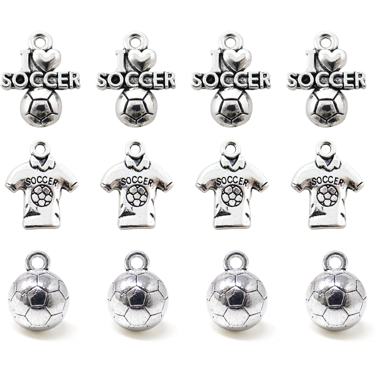 Honbay 60PCS Alloy Soccer Ball Charms - Football Jersey Pendants for DIY Jewelry Making (Necklace, Earrings, Bracelet) - Perfect for Sports Fans, Crafters & Soccer Team Gifts (3 Styles)