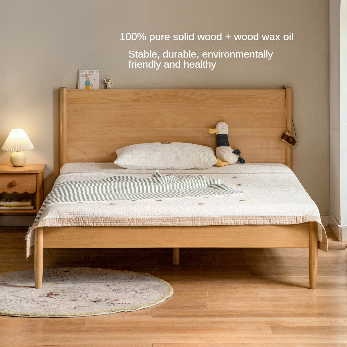 Solid Wood Kids Bed - Beech or Oak Frame - Soft Single Bed for Toddlers & Children - Perfect for Bedrooms, Daycare, or Guest Rooms