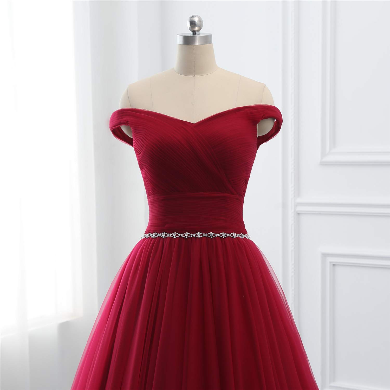 BellaBridal Women's Long Tulle Crystal Formal Prom Dress - Off Shoulder Quinceanera Ball Gown for Evening Party, Wedding, Homecoming - Size 020 in Black | Elegant & Glamorous Evening Wear
