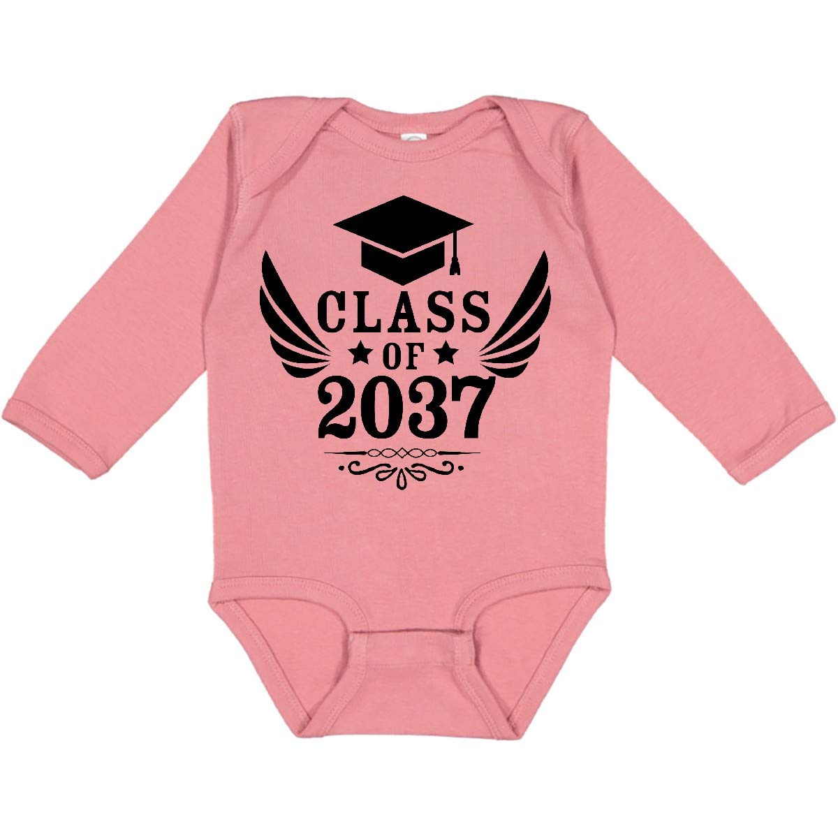 Inktastic Class of 2037 Baby Bodysuit - Graduation Cap & Wings Design - Long Sleeve Creeper for Newborns - Perfect for Graduation Photos, First Birthday & Special Occasions