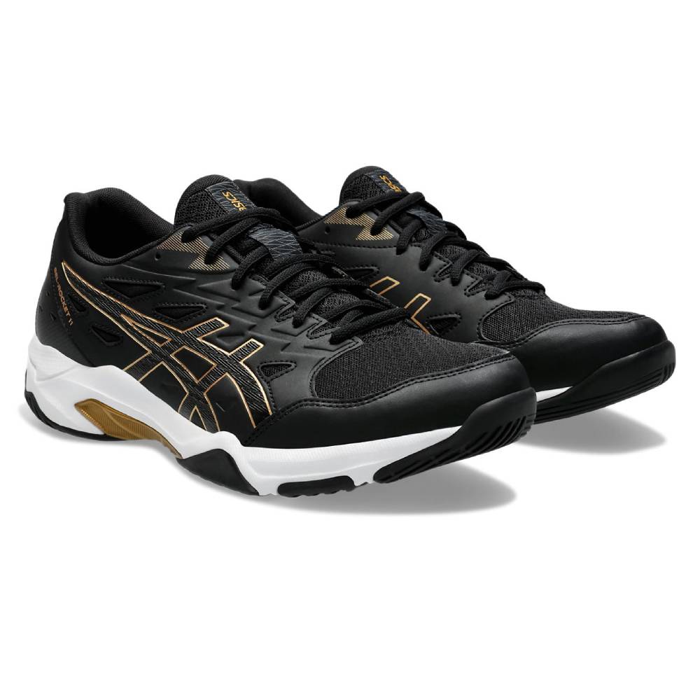 ASICS Gel Rocket 11 Men's Volleyball Shoes - Lightweight Indoor Court Shoes for Badminton, Squash & Tennis - Non-Marking Rubber Sole (Black/Pure Gold) - Perfect for Gym, Sports & Casual Wear