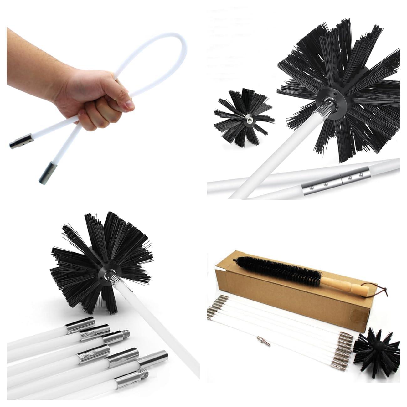 19-Piece Chimney & Dryer Vent Cleaning Kit - 12 Nylon Rods, 2 Brush Heads, 2 Drill Connectors, 1 Long Brush - Fireplace & Duct Cleaning Tools for Home Maintenance & Safety