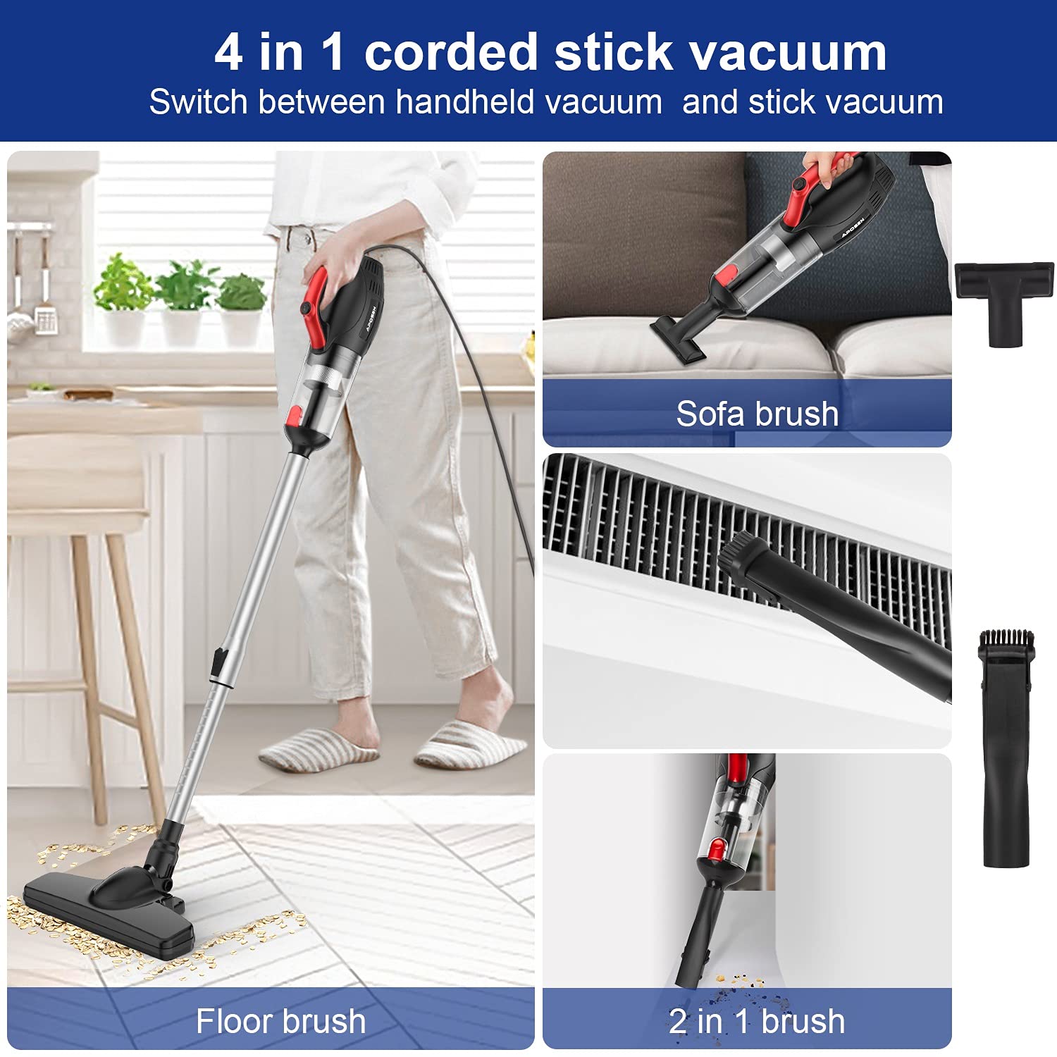 Aposen H21-500P 16KPa Powerful Corded Vacuum Cleaner with Brush Motor - Strong Suction for Pet Hair, Hard Floors & Carpets - Ideal for Home Cleaning on Amazon
