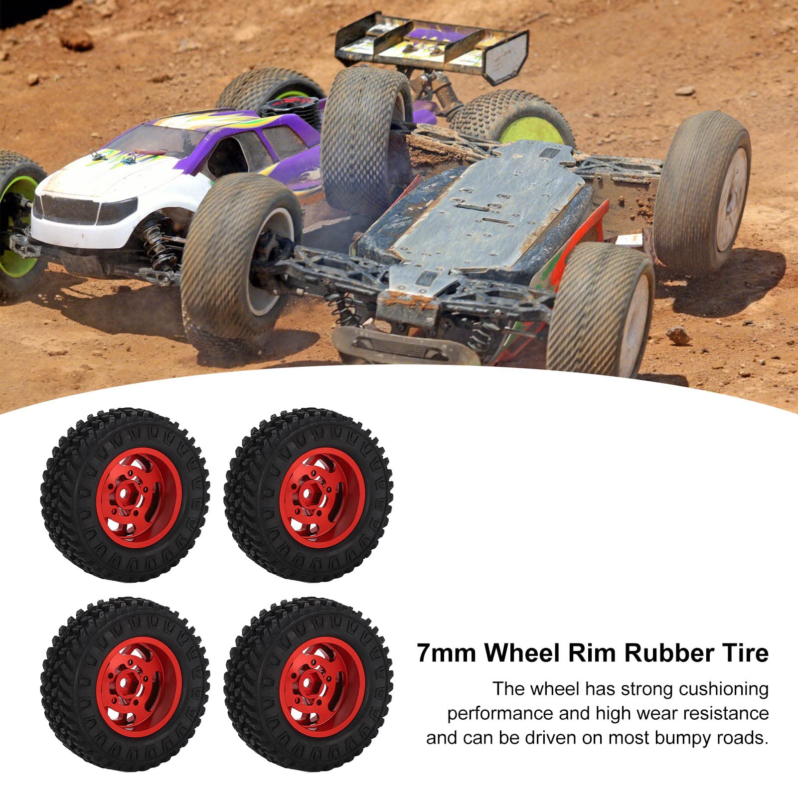 4pcs SCX24 1/24 RC Car Tires & Metal Wheel Rims - Red Rubber Upgrade Accessories for Off-Road Crawler RC Cars - Perfect for Trail, Rock Crawling and Indoor Racing