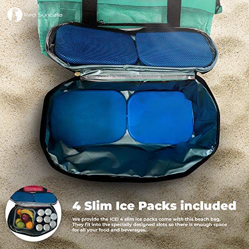 Red Suricata Mesh Beach Bag Cooler - Insulated Leak-Proof Tote for Women & Men | Perfect for Pool Parties, Picnics & Beach Vacations (Turquoise Green)
