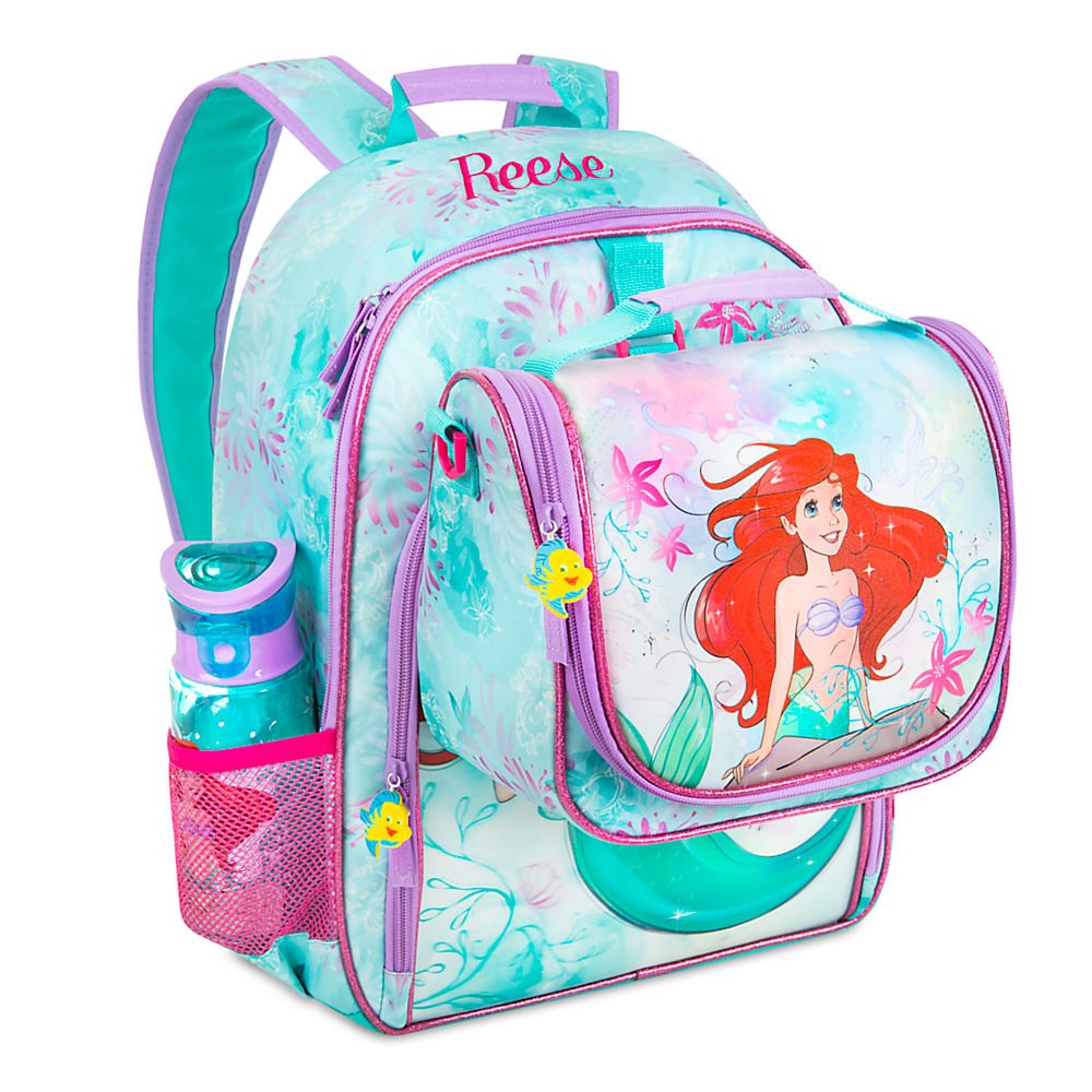 Disney Store Deluxe Ariel The Little Mermaid Backpack and Lunch Tote Combo Set for Kids - School, Travel, and Outdoor Adventures