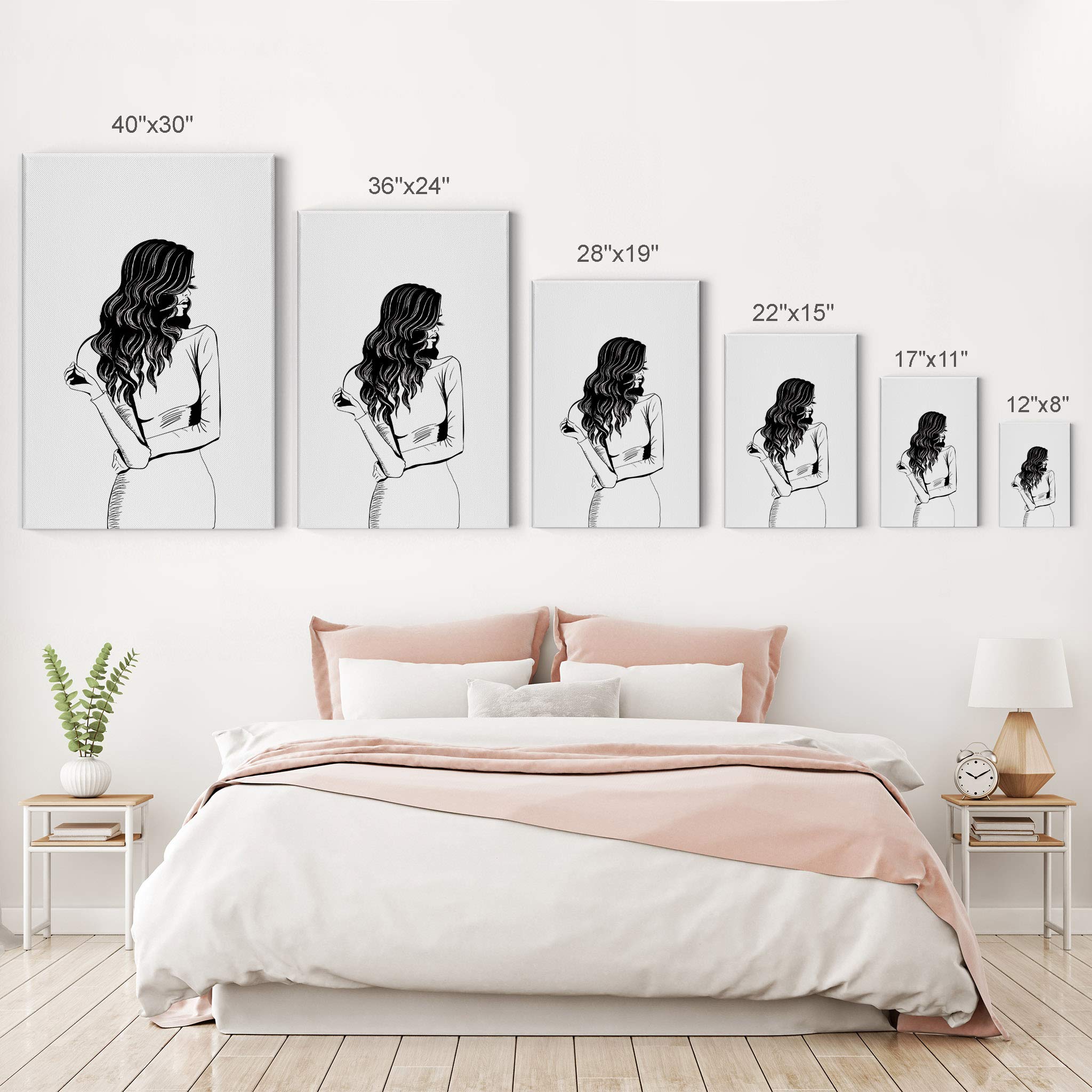 Modern Black and White Sketch Wall Art - Glam Fashion Lady Canvas Print for Office, Bathroom, Teen Girl Room, Women's Dorm & Living Room Decor | Ready to Hang 36x24 Inches | Perfect for Home, Bedroom & Gift Ideas