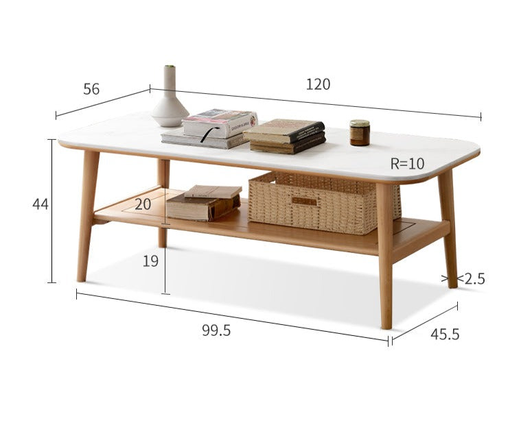 Solid Oak Wood Slate Coffee Table - Rustic Modern Living Room Furniture for Home Decor & Relaxation