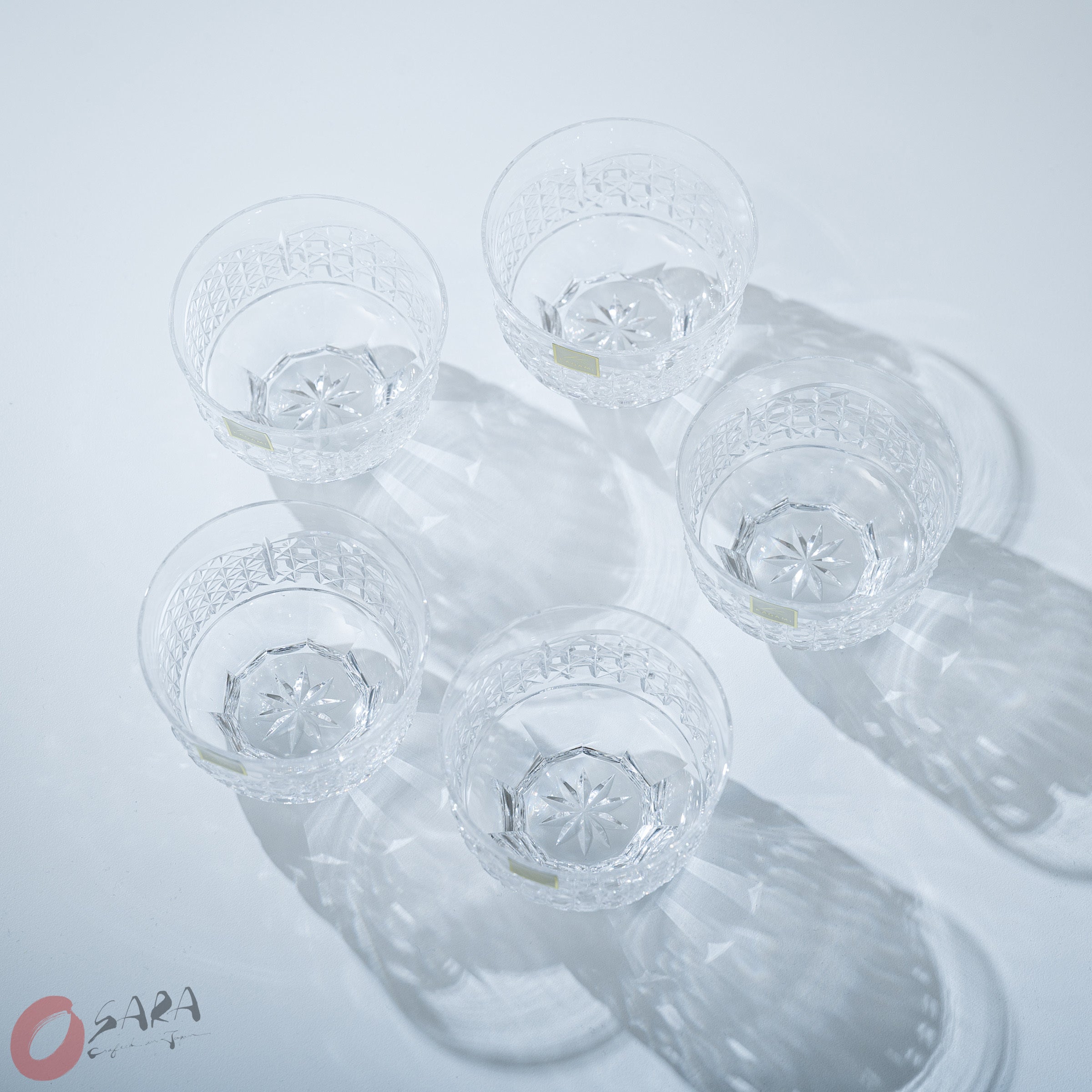 Premium KAGAMI Crystal Edo Kiriko Cold Tea Cup Set - 5 Piece Japanese Handcrafted Glassware for Iced Tea, Cocktails & Elegant Entertaining