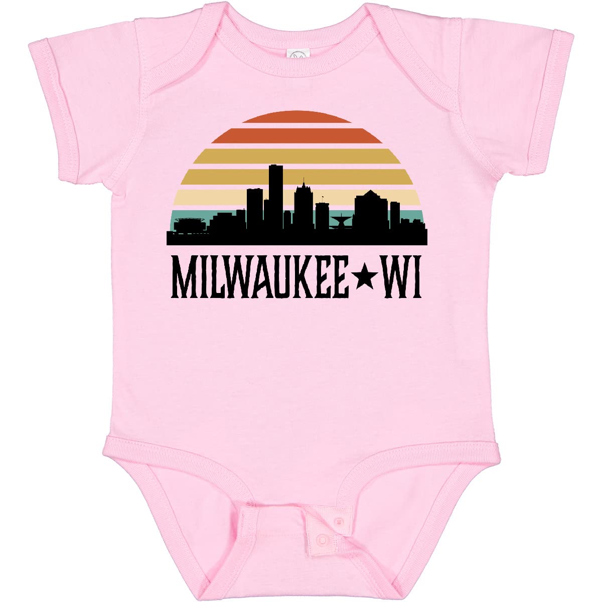 Inktastic Milwaukee Wisconsin Skyline Retro Sunset Baby Bodysuit - Cute Graphic Onesie for Infants & Toddlers - Perfect for Family Outings, Photo Shoots & Gifts