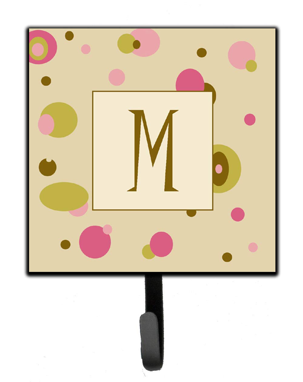 Caroline's Treasures CJ1004-MSH4 Monogram Letter M Leash Holder & Key Hook - Tan Dots Design, Small Multicolor for Dog Leash Organization & Wall Entryway Decor