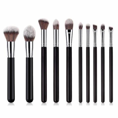 Fozzby 10-Piece Black Makeup Brush Set with Pink Beauty Blender & Brush Cleaner - 12-Piece Professional Makeup Kit for Foundation, Contouring & Eyeshadow - Perfect for Travel, Home & Professional Makeup Artists