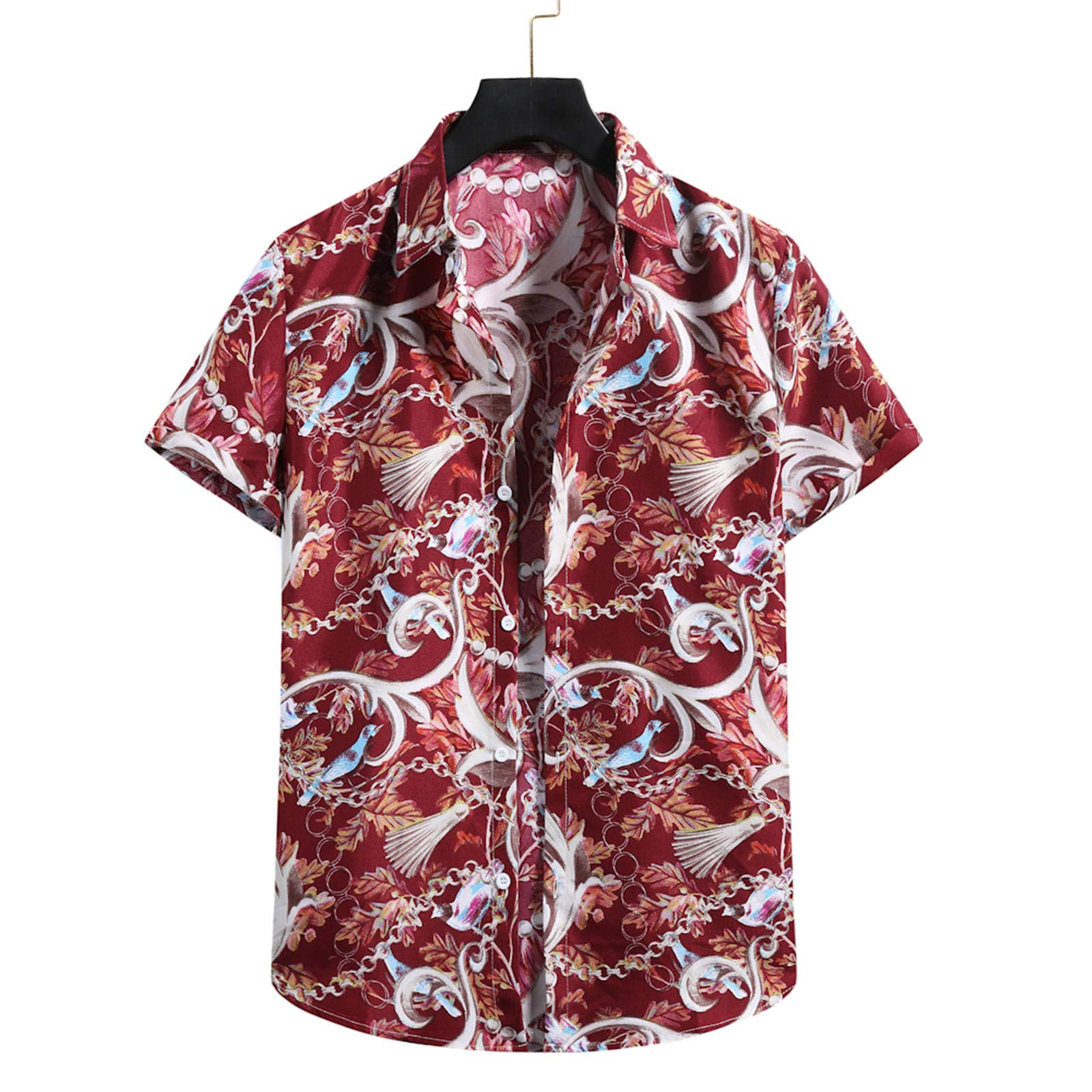 Men's Short Sleeve Cardigan Button-Up Shirt - Regular Fit Hawaiian Print Aloha Shirt for Beach, Summer Vacation & Casual Wear