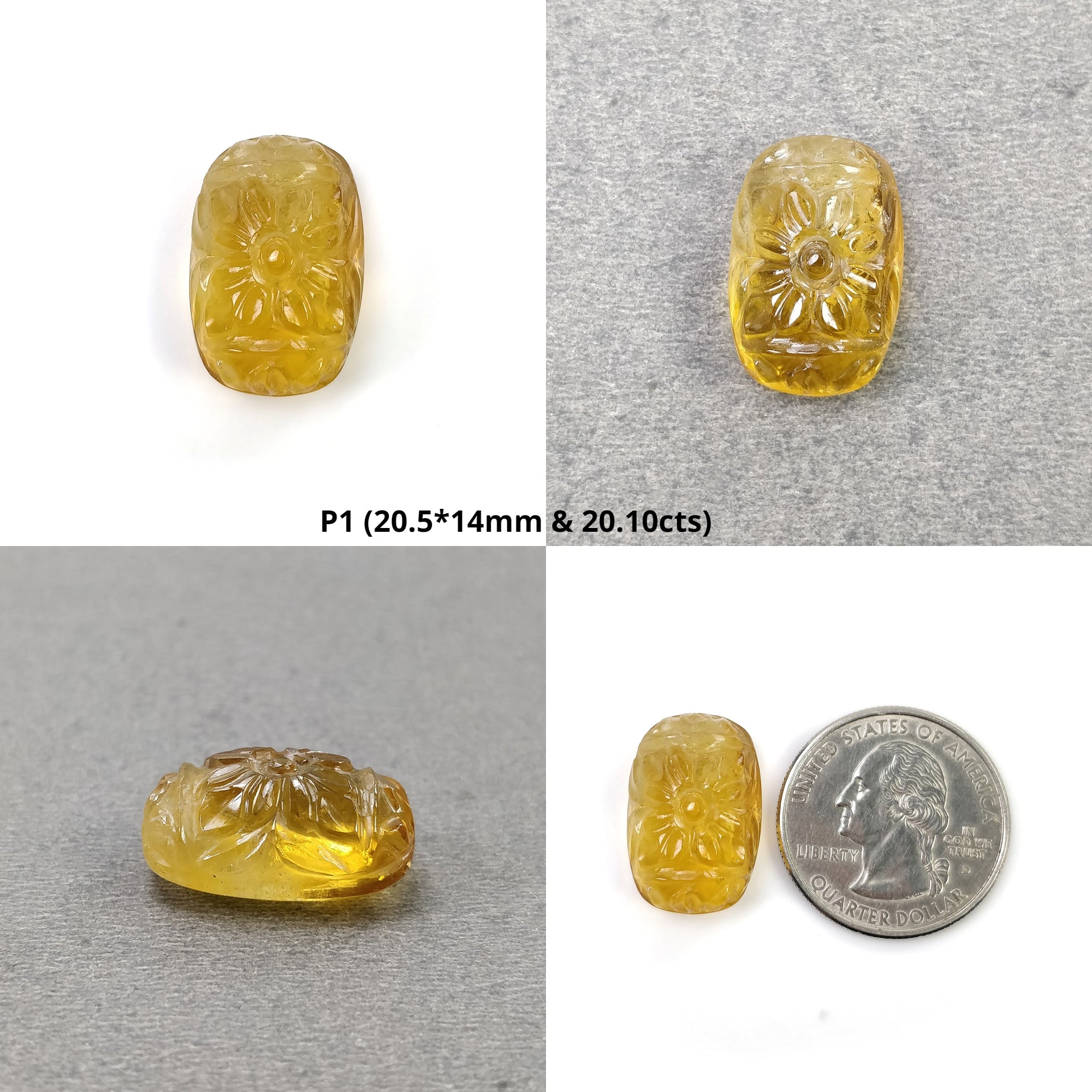 Natural Untreated Yellow Citrine Gemstone Hand Carved Cushion Shape Floral Carving - CITRINE Crystal for Jewelry Making, Home Decor & Spiritual Healing