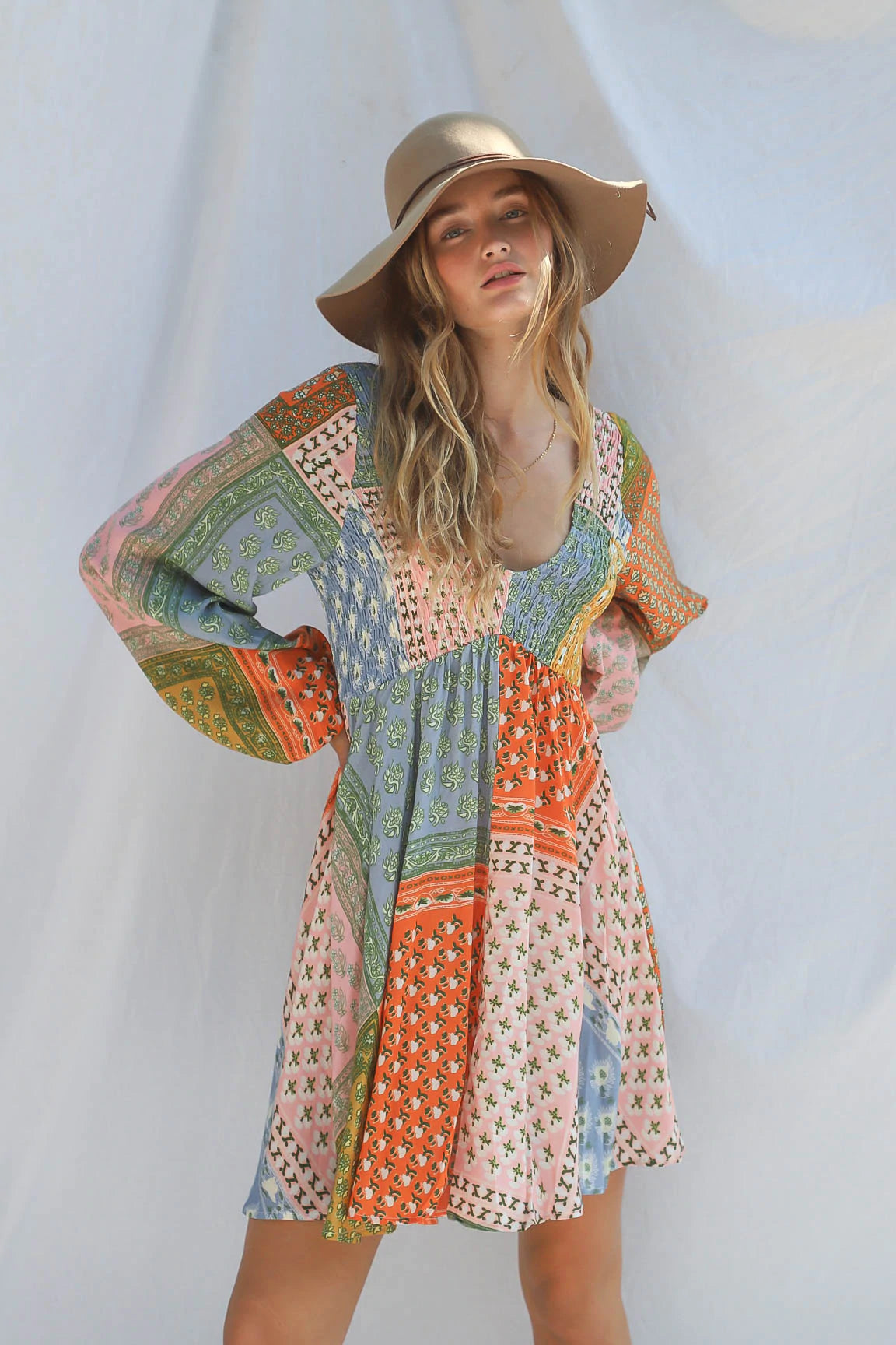 Daydream Hyde Mini Dress - Stylish Patchwork Floral Summer Dress for Women | Perfect for Beach Vacations, Parties & Date Nights