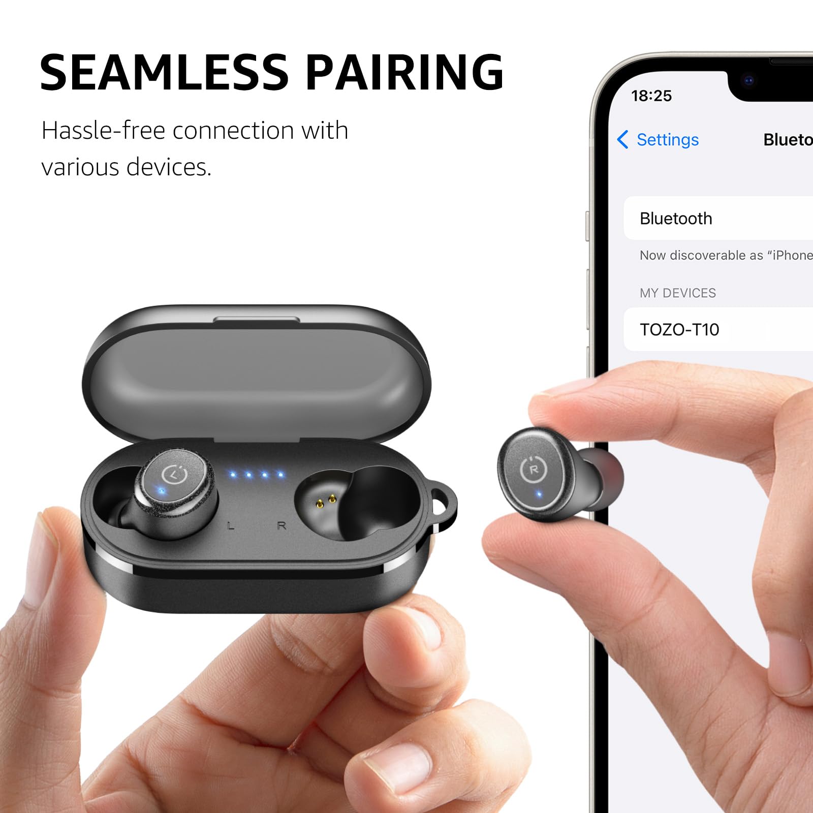 TOZO T10 Wireless Earbuds Bluetooth 5.3 - Ergonomic in-Ear Headphones with Noise Cancelling (Renewed) | Perfect for Gym, Running, Travel & Work Calls