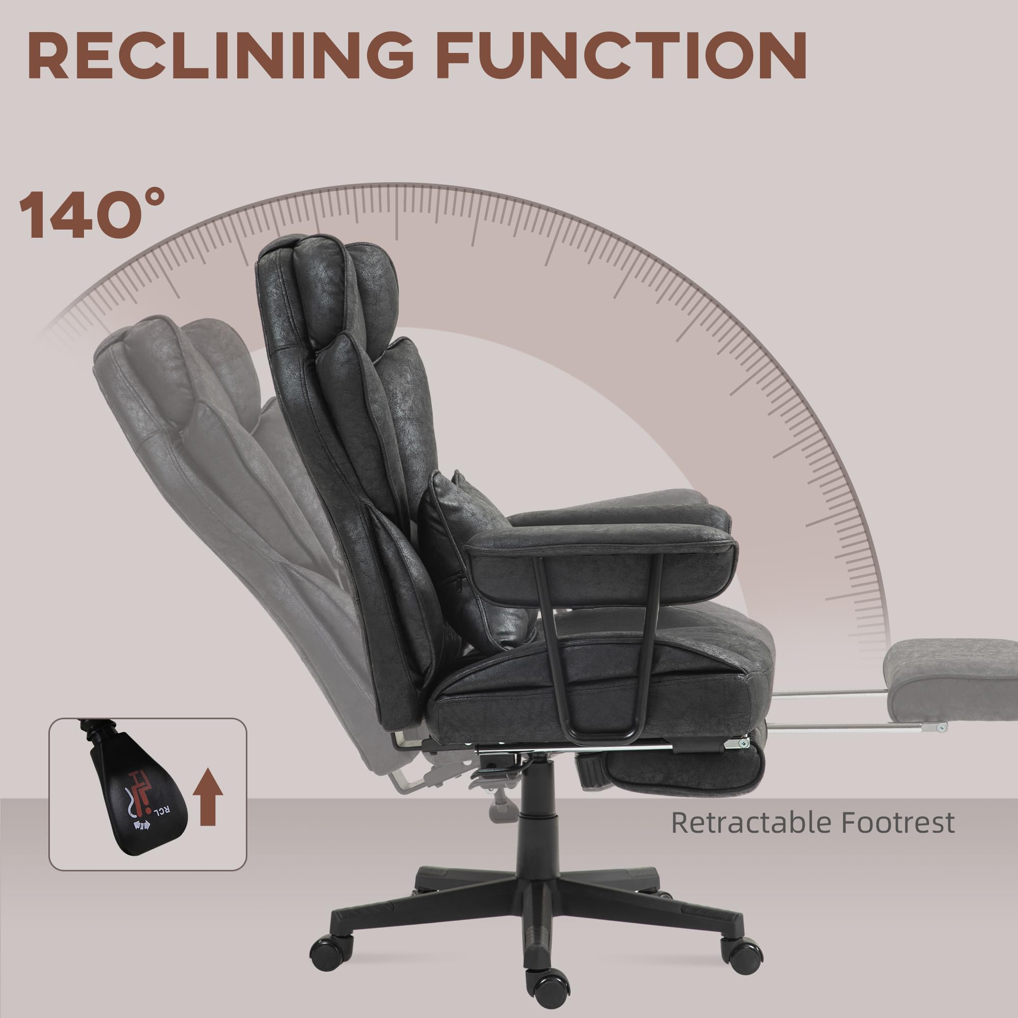 HOMCOM 6-Point Vibration Massage Executive Office Chair with Heating, 400LBS Capacity - Big & Tall Ergonomic Computer Desk Chair with Adjustable Footrest, Lumbar Support & Microfiber Reclining - Perfect for Home Office, Gaming & Workspaces (Black)