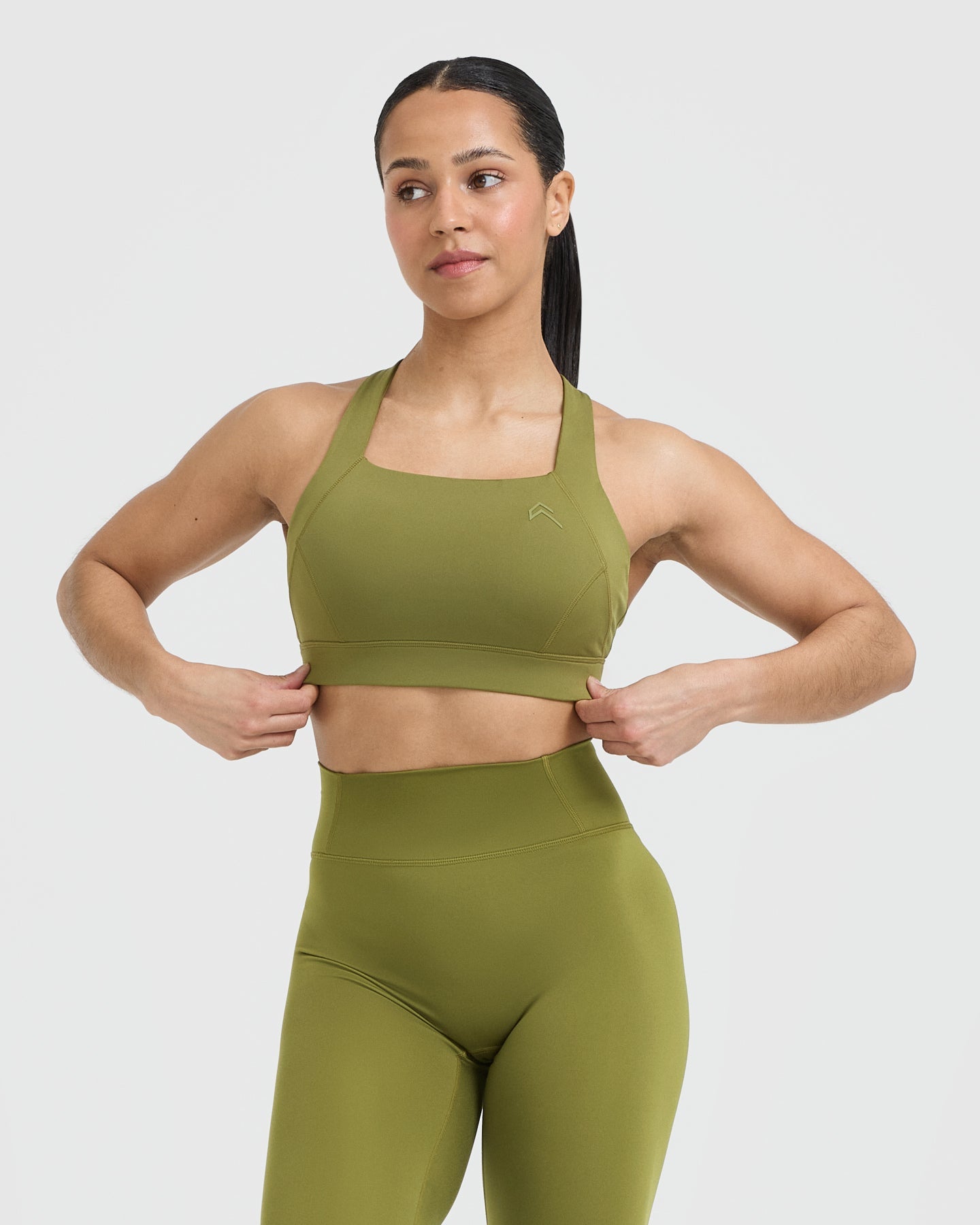 Timeless Wide Strap Sports Bra for Women - Olive Green | High Support Workout Bra for Running, Yoga & Gym | Comfortable & Breathable Activewear