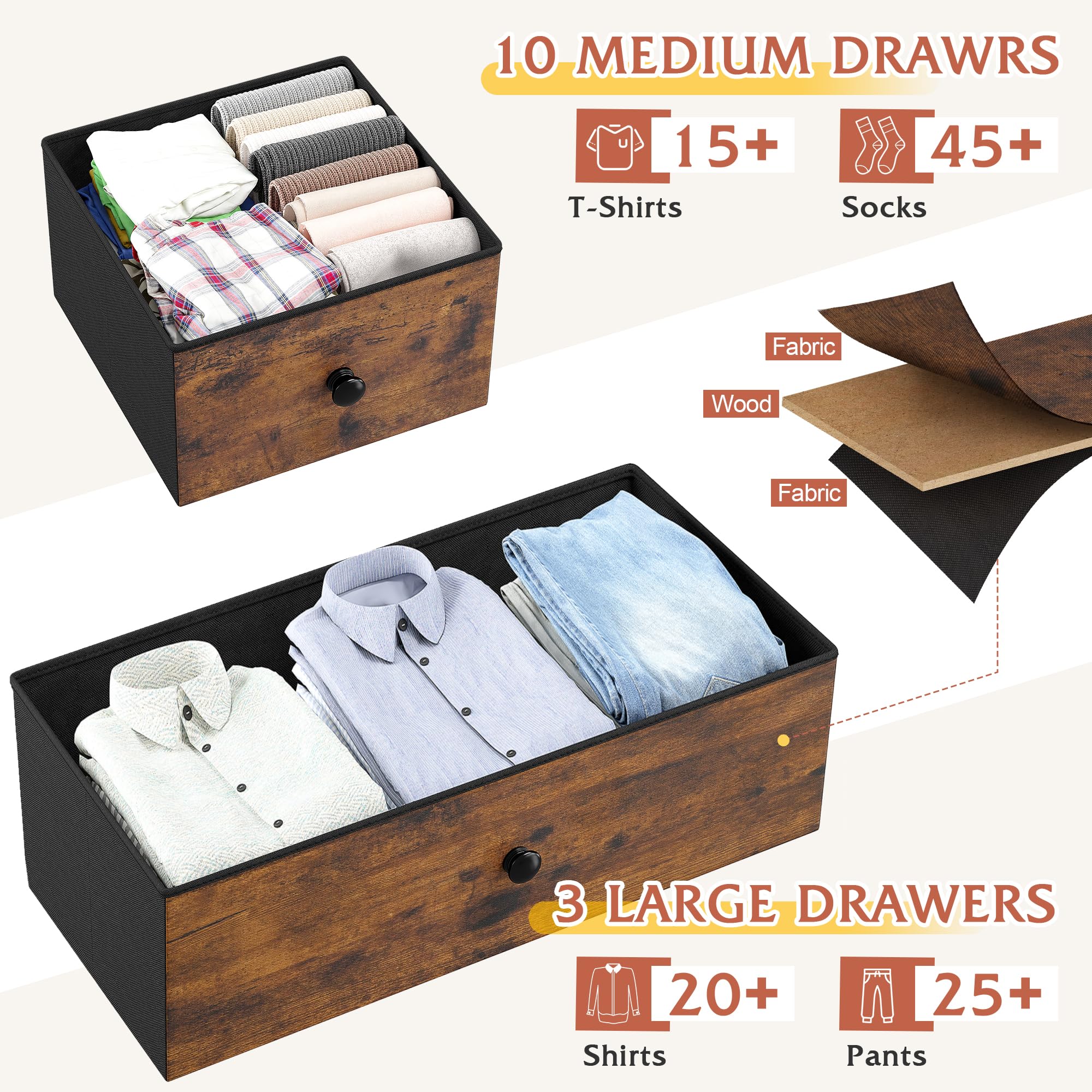 Brown Dresser for Bedroom with 13 Storage Drawers - 55