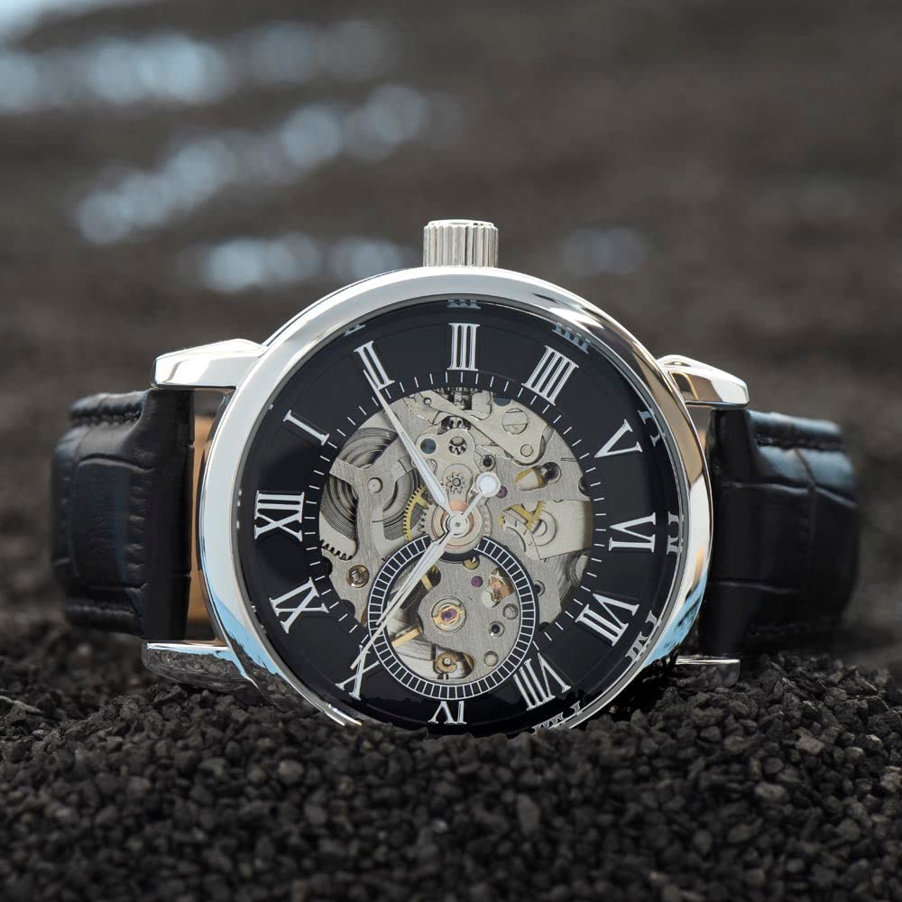 Automatic Skeleton Watch for Men - Romantic 'A Mi Amor' Spanish Gift for Him - Perfect Father's Day Present - Stylish Mechanical Watch for Daily Wear & Special Occasions