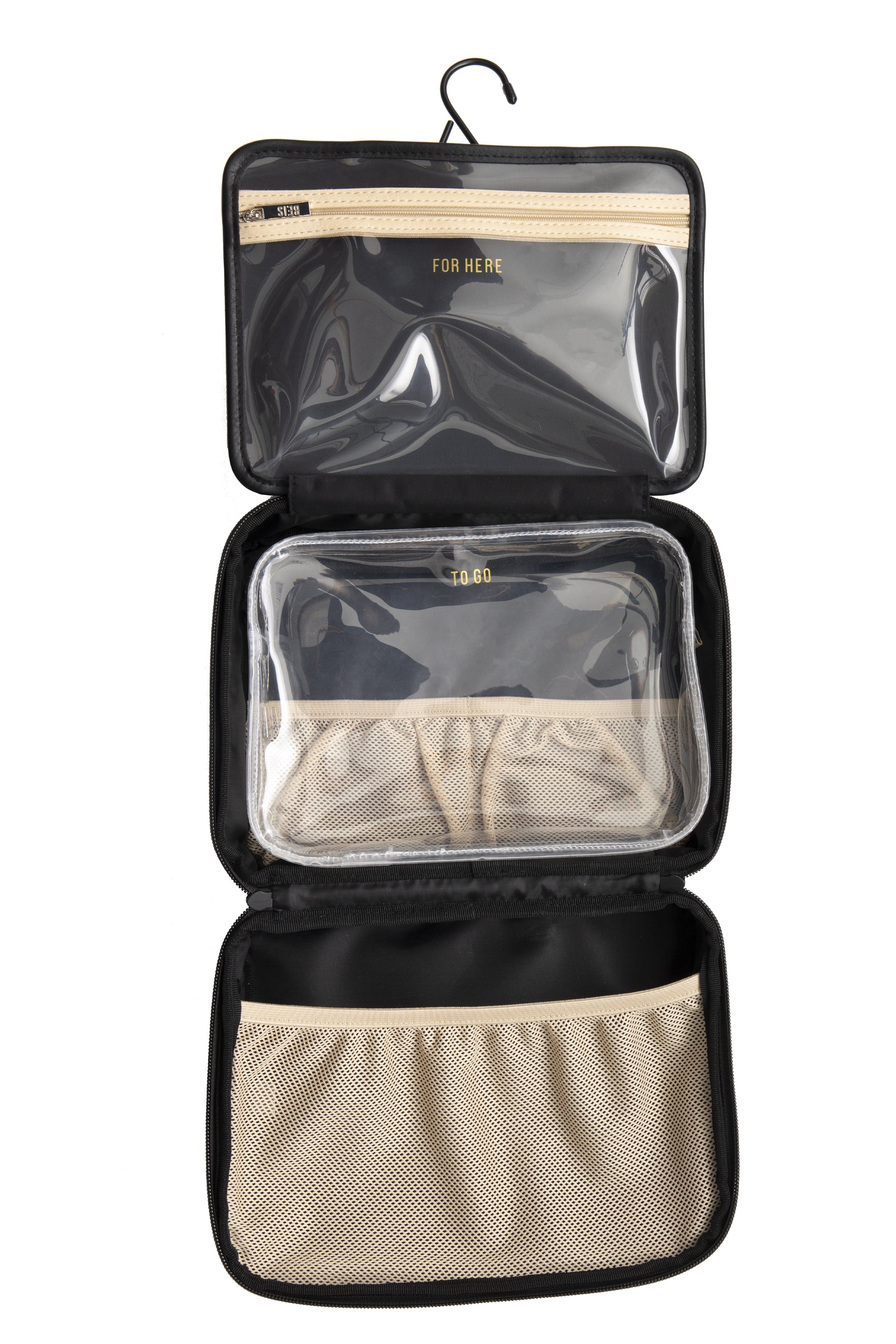 Black Hanging Cosmetic Organizer - Travel Makeup Bag with Hooks for Bathroom, Bedroom & Dorm Storage | Portable & Space-Saving Beauty Accessory