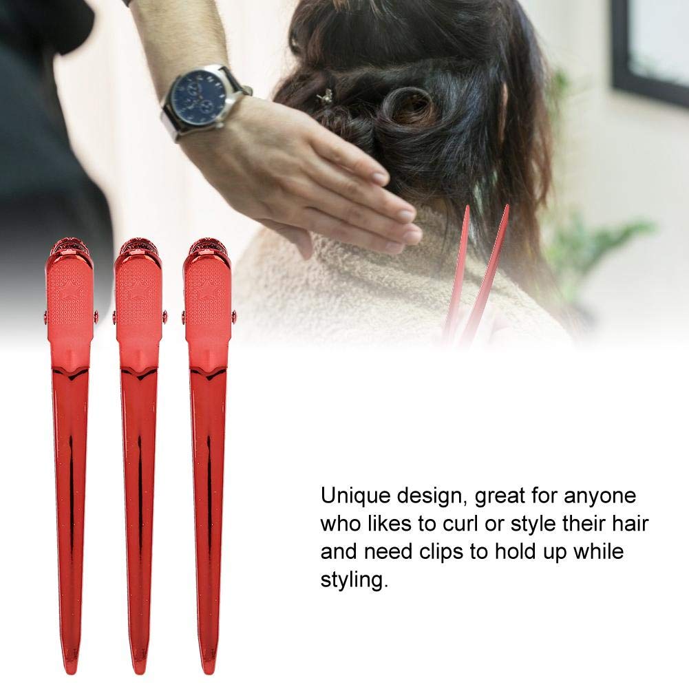 12 Pcs Professional Salon Duckbill Hair Clips - Stainless Steel Hairpins for Styling, Sectioning & Hairdressing (Red) - Perfect for Salon, Home Use & DIY Hair Styling
