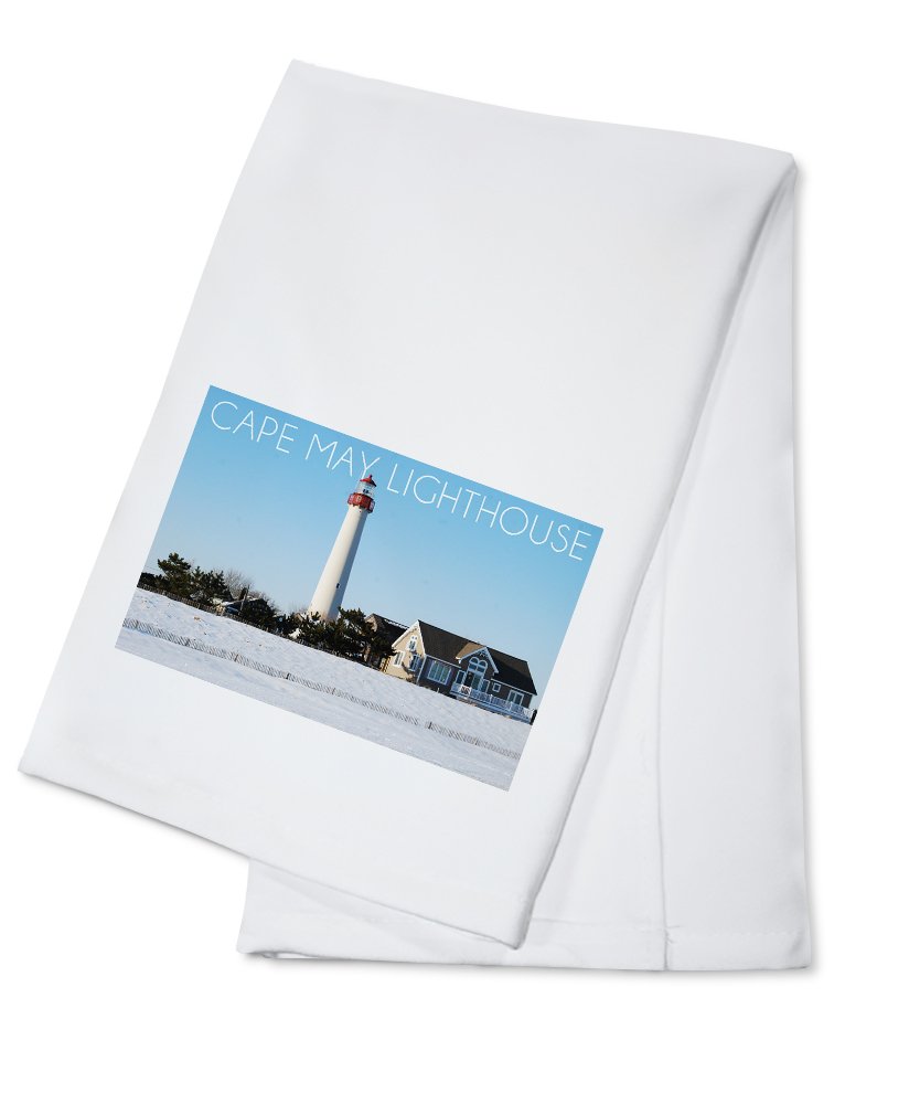 Cape May New Jersey Lighthouse Winter Cotton Tea Towel - 100% Soft Absorbent Decorative Hand Towel for Kitchen, Bathroom & Home Decor - Perfect for Holiday Gifts, Coastal Themed Decor and Farmhouse Style Kitchens