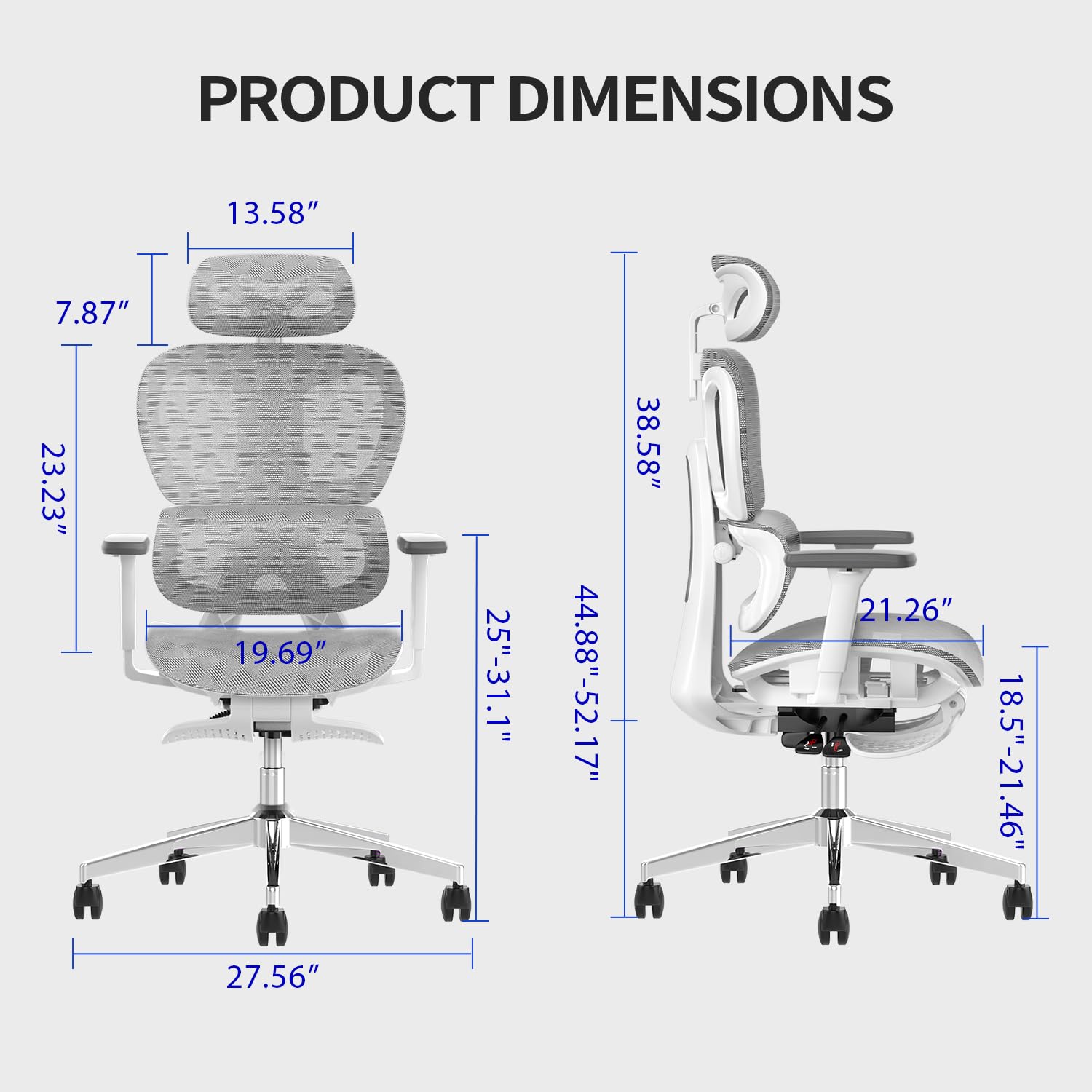 Ergonomic Mesh Office Chair with 3D Adjustable Armrests - High Back Computer Desk Chair with Wheels, Lumbar Support & Breathable Mesh - Perfect for Home Office, Gaming & Workspace (White)