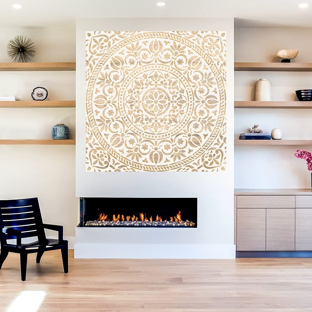 Fine Art Canvas Wall Decor - Ornamental White Gold Abstract Painting by Artist Belle Maison - 22x22 Inch Ready to Hang Canvas Art for Living Room, Bedroom, Office - Perfect for Modern Home & Office Decor