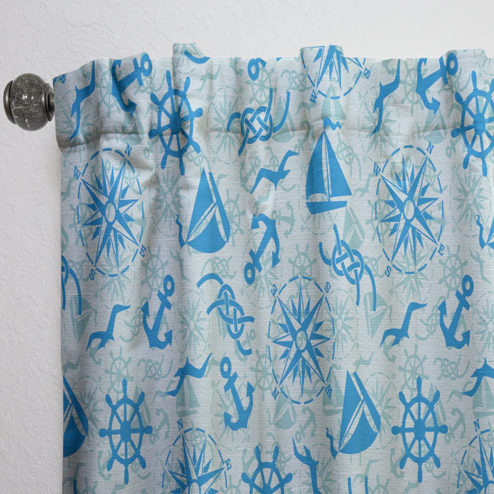 DesignQ Nautical Theme Blackout Curtains - Marine Sign, Compass, Anchor & Ship Wheel Print - Thermal Insulated Single Panel (52x90 inches) for Bedroom & Living Room - Perfect for Coastal Decor & Home Theater Light Blocking