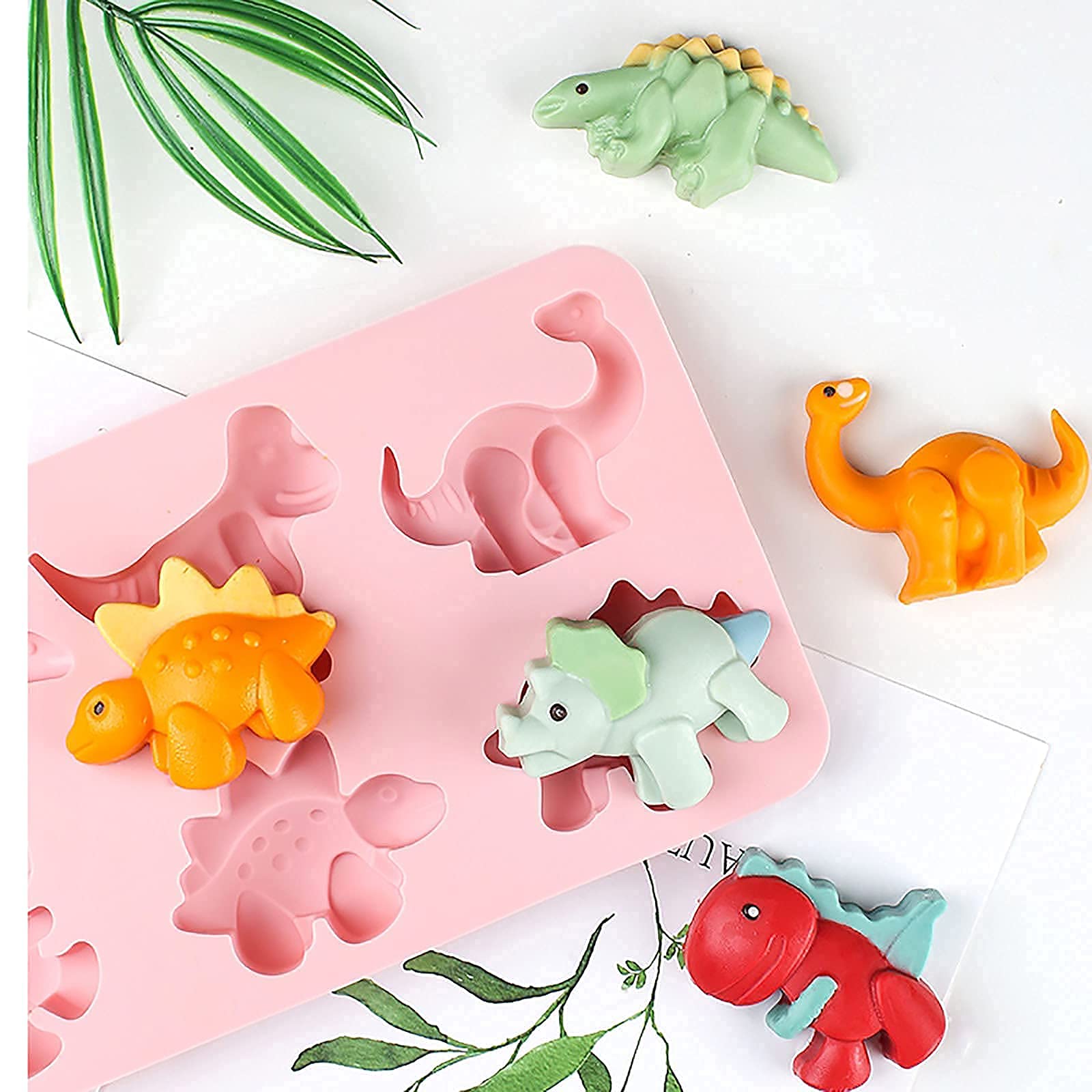 Dinosaur Silicone Mold Set - 2Pcs Chocolate & Jello Molds for Kids, Dinosaur Cake Pan, Candy & Soap Molds for Baking & Crafts (Pink & Gray) - Perfect for Birthday Parties, DIY Treats & Kids' Cooking Activities