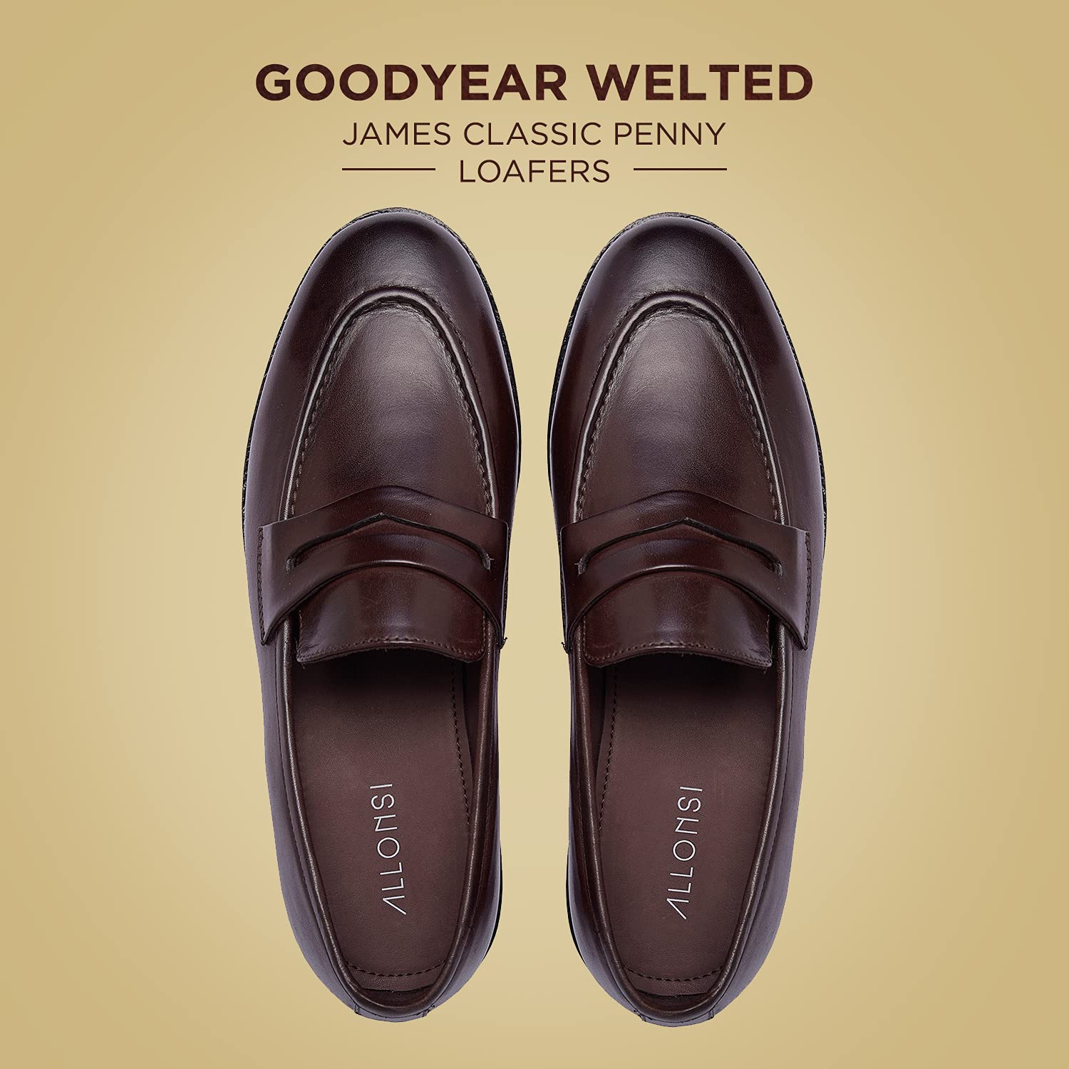 James Genuine Leather Men's Penny Loafers - Goodyear Welted Dress Shoes | Handcrafted Luxury Slip-On Loafers with Leather Sole | Perfect for Business, Office & Formal Occasions