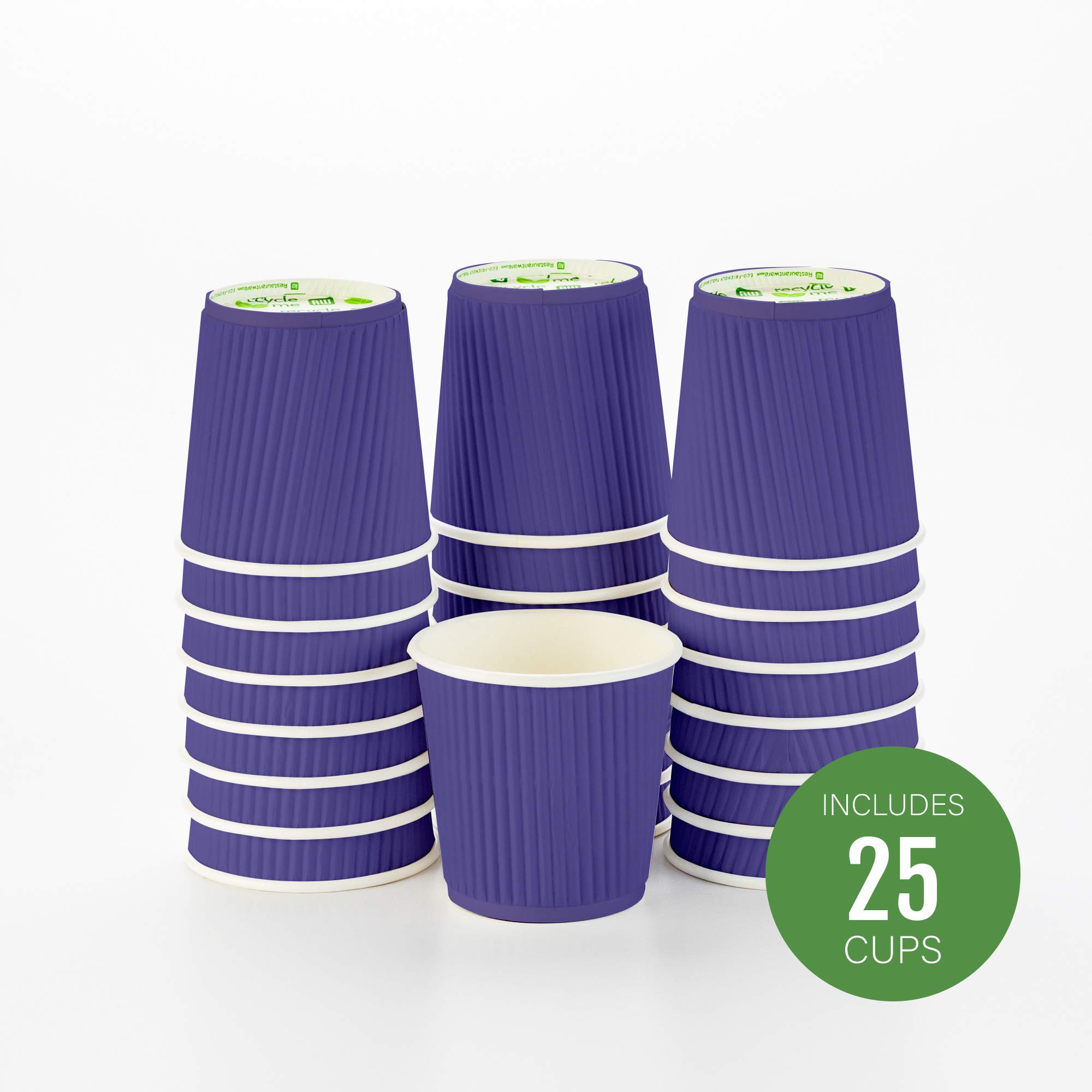 4 Ounce Disposable Paper Coffee Cups - 25 Pack Leakproof Ripple Wall Hot Cups, Royal Purple, Insulated & Recyclable (Lids Sold Separately) - Perfect for Coffee Shops, Offices, and Home Use