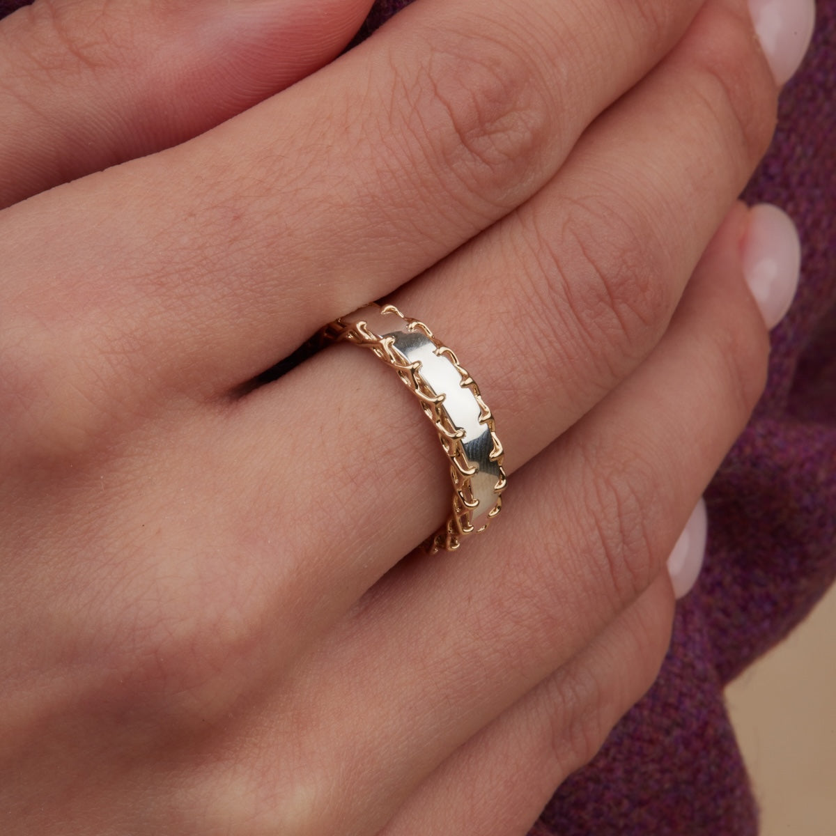 Mixed Metal Stitched Ring for Women - Boho Chic Stackable Jewelry - Perfect for Layering & Everyday Wear