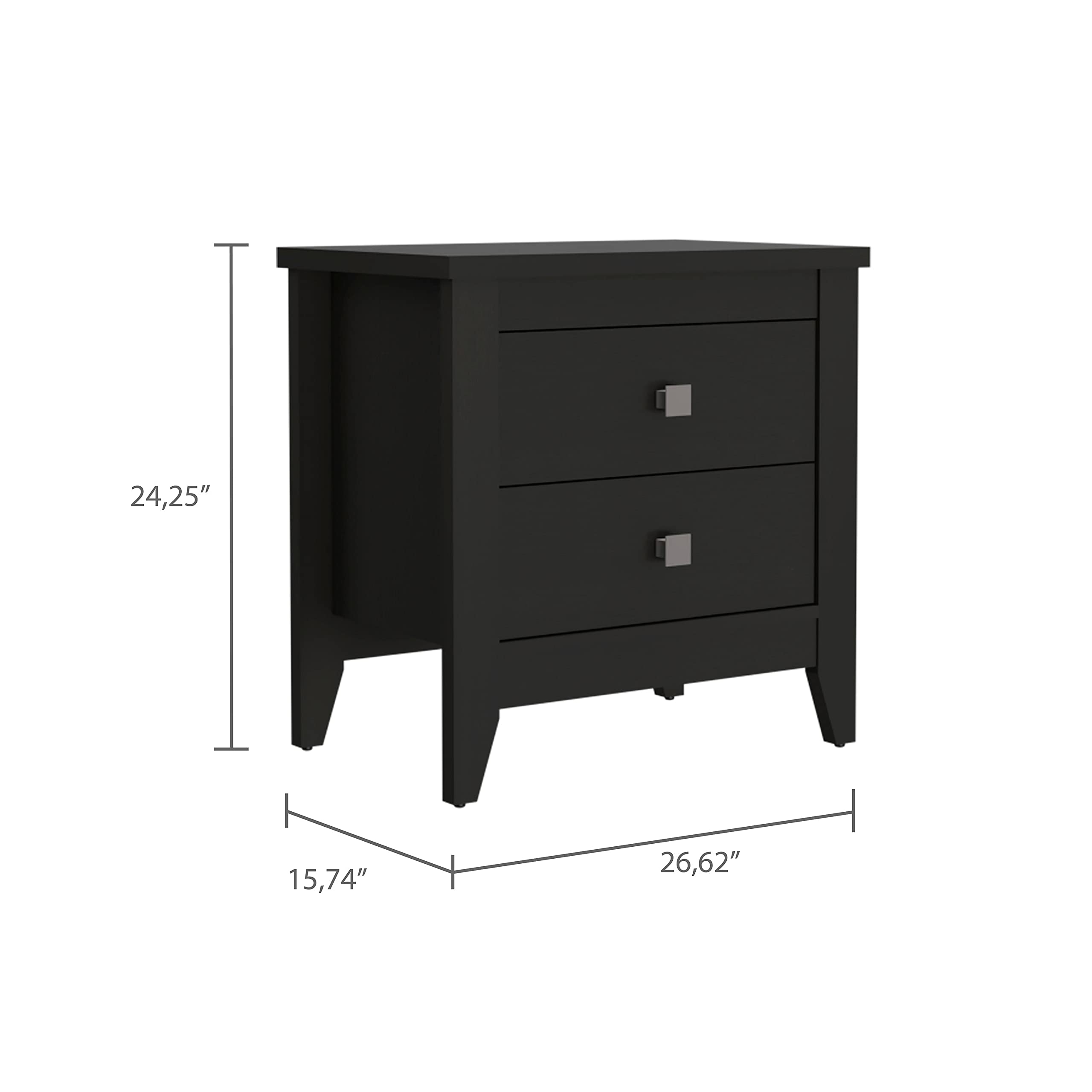 Modern 4-Legged Nightstand with 2 Drawers for Bedroom - Black Wood Side Table | Perfect for Small Spaces, Apartment Living & Bedroom Storage
