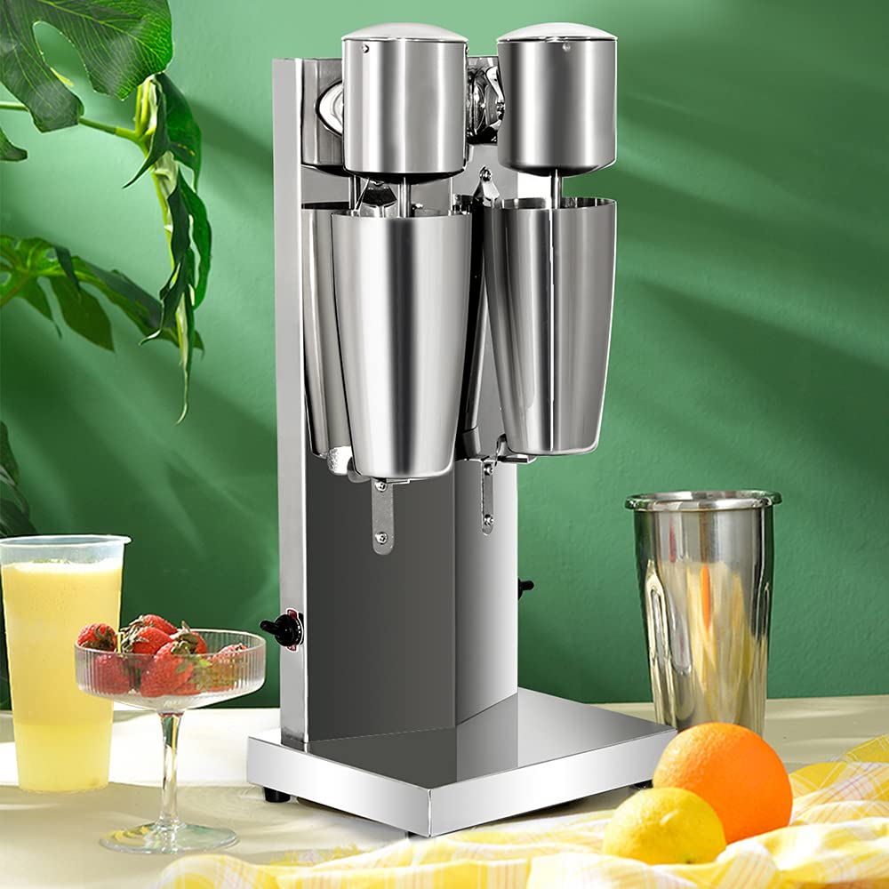 Commercial Stainless Steel Milkshake Maker Machine - Dual Head Electric Blender with 2 Speeds (110V 180W) for Shakes, Smoothies & Frozen Drinks - Perfect for Restaurants, Cafes & Ice Cream Shops