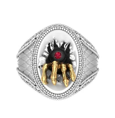 14K White Gold Diamond & Ruby Men's Wedding Band Ring - Elegant Nail Ring Jewelry for Engagement, Anniversary, and Special Occasions