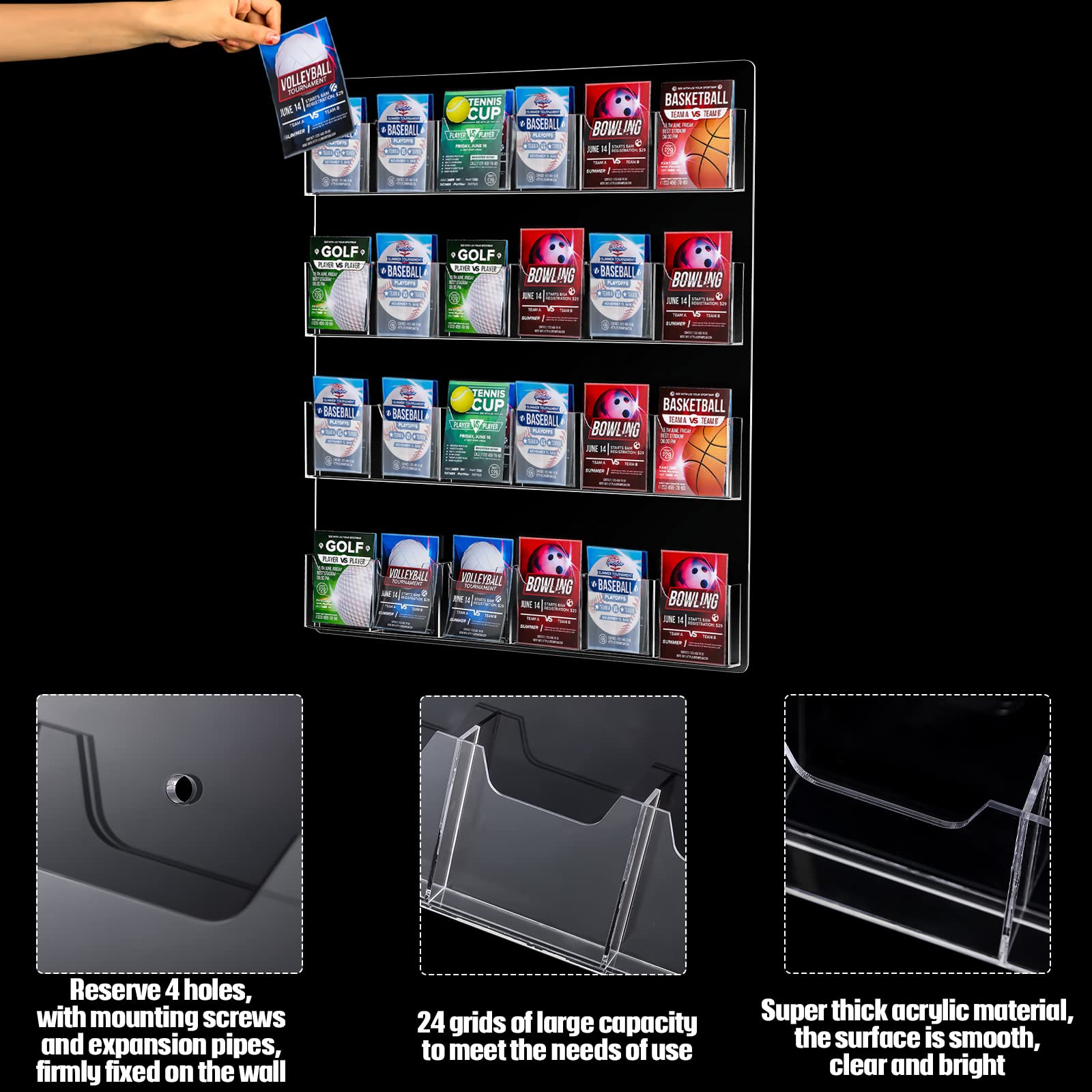 Weysat Clear Acrylic Brochure Holder - Wall Mount Tri-Fold Display Stand with Multi Slots for Flyers, Menus & Advertisements (2 Pack) - Perfect for Restaurants, Offices, Retail Stores & Trade Shows