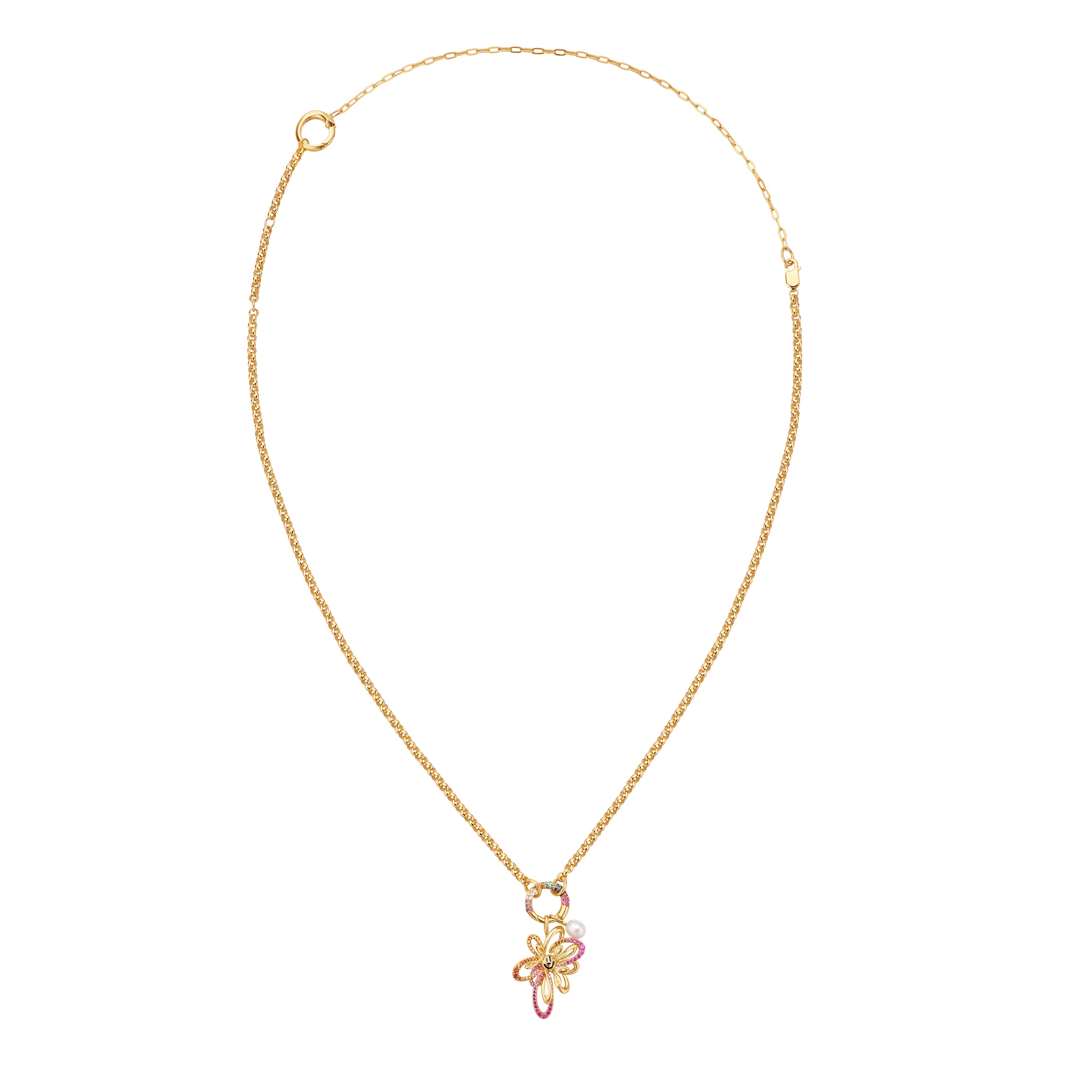 Gold Flower Power Rainbow Charm Extender Necklace - Adjustable Layering Chain for Boho Style, Gift for Women & Teens - Perfect for Music Festivals, Parties & Everyday Wear