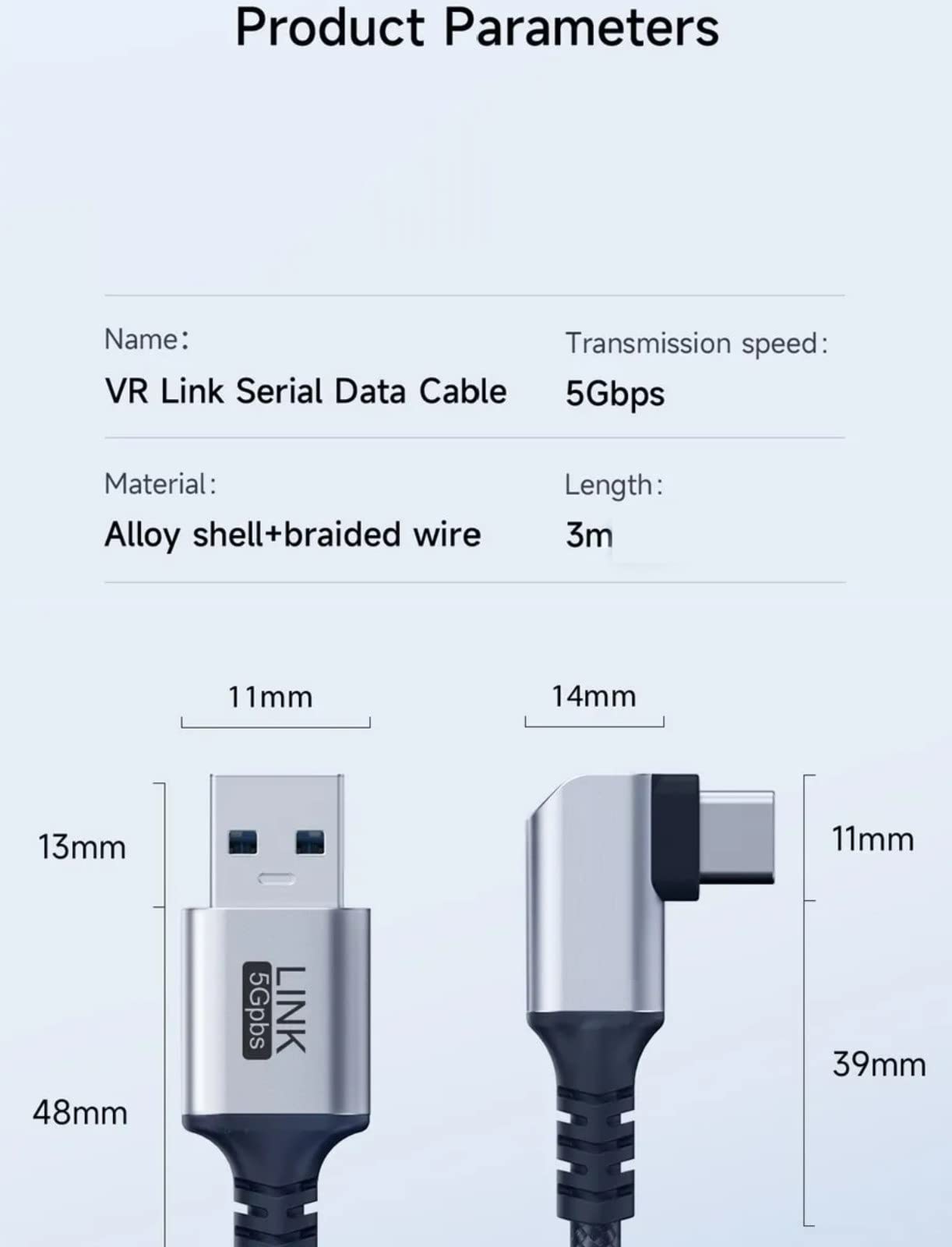 INICIO 10ft USB C to USB A 3.1 VR Link Cable (3m, 5Gbps High Speed) - Compatible with Oculus Quest 2, Meta Quest, Pico 4 VR Headsets - Ideal for PC VR Gaming & Virtual Reality Streaming - Black
